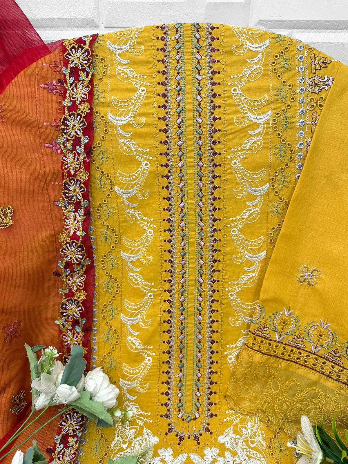 FLORENT TM DESIGN NO - 1051 CAMBRIC COTTON HEAVY EMBROIDERED WORK PAKISTANI SUIT