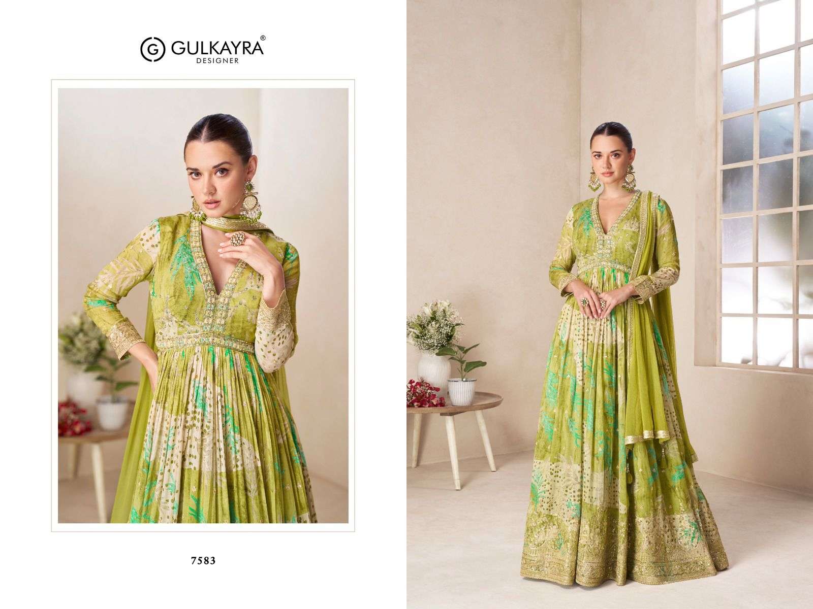 GULKAYRA DESIGNER RUSHIKA HEAVY FLORAL DIGITAL PRINT ALIYA CUT STYLE LONG GOWN WITH DUPATTA 
