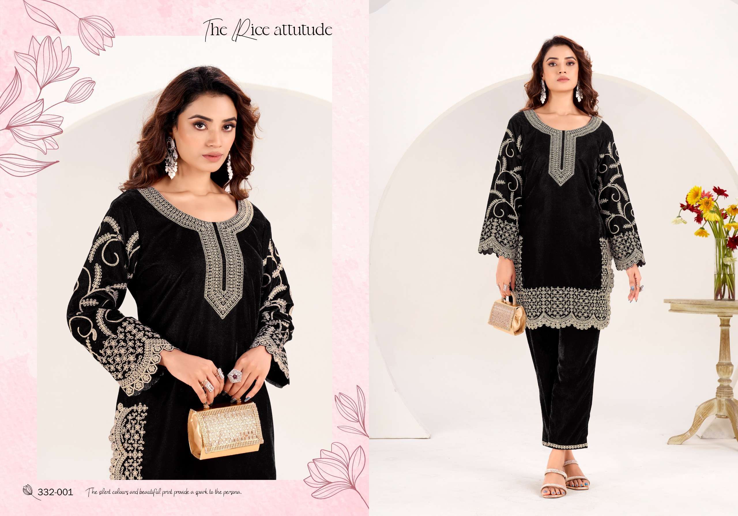 GULREZ SHANVI VELVET WITH FANCY KASHMIRI WORK KURTI WITH BOTTOM PAIR