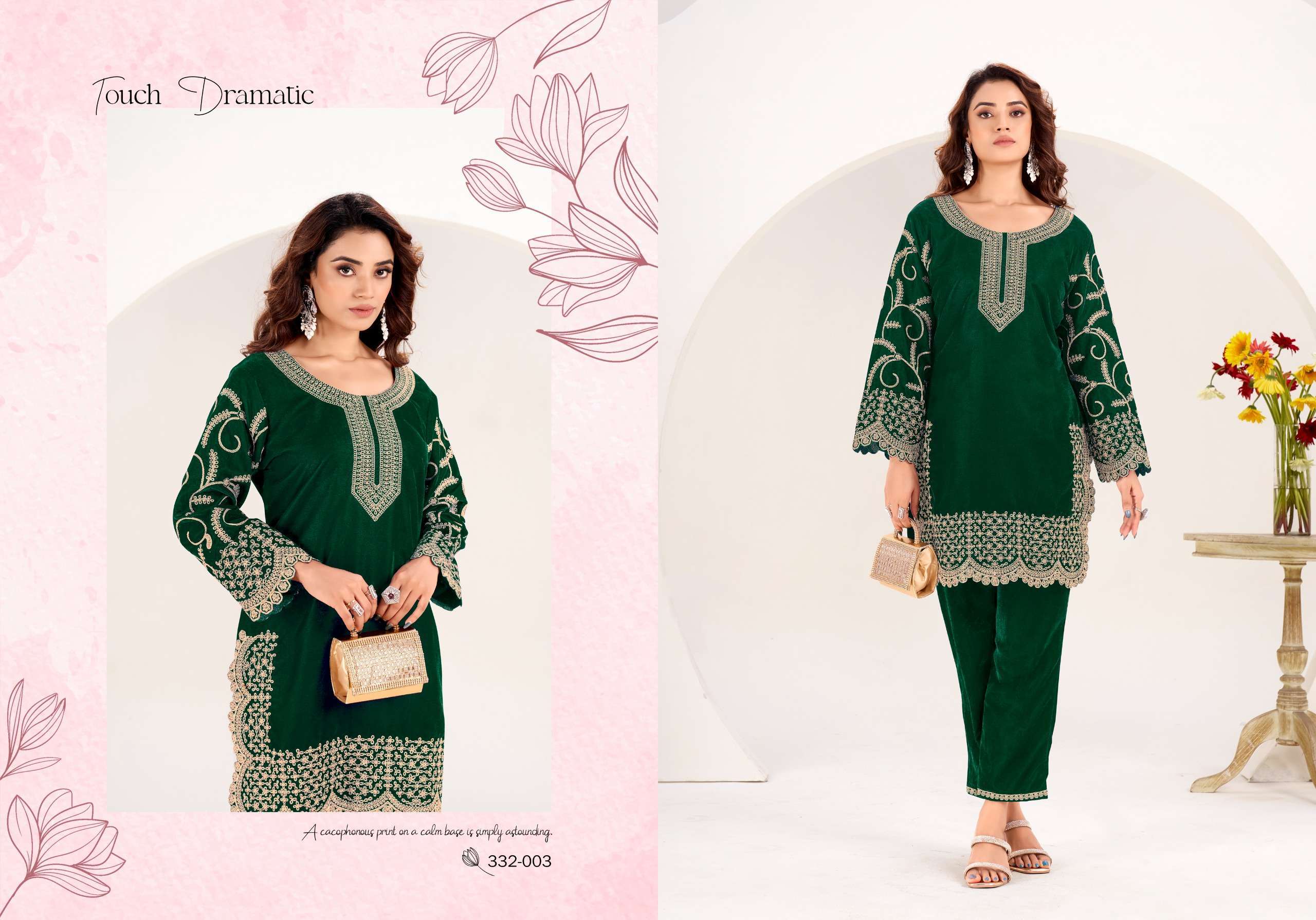 GULREZ SHANVI VELVET WITH FANCY KASHMIRI WORK KURTI WITH BOTTOM PAIR