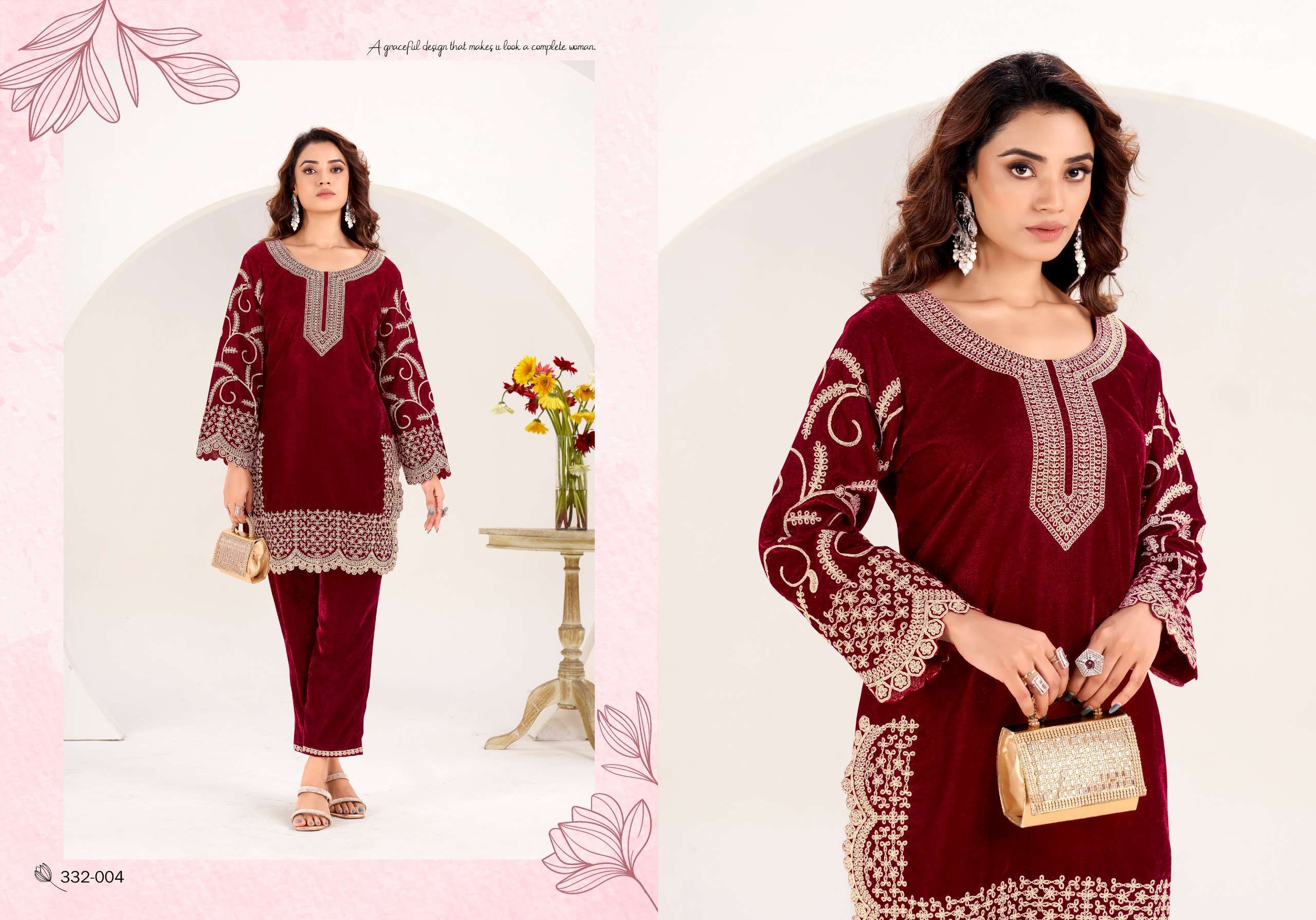 GULREZ SHANVI VELVET WITH FANCY KASHMIRI WORK KURTI WITH BOTTOM PAIR