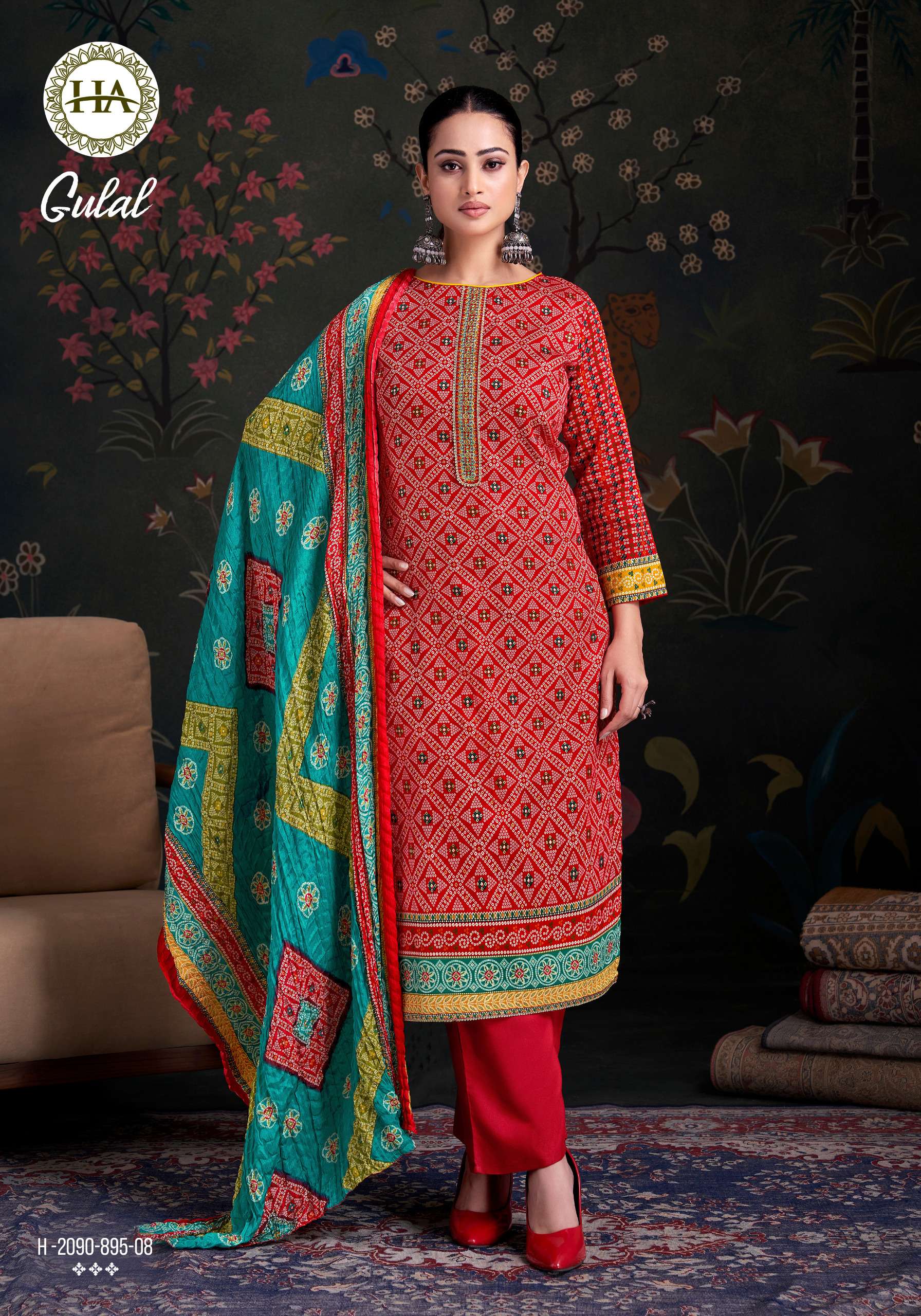 HARSHIT FASHION HUB GULAL JAM COTTON PRINT WITH FANCY WORK SUIT