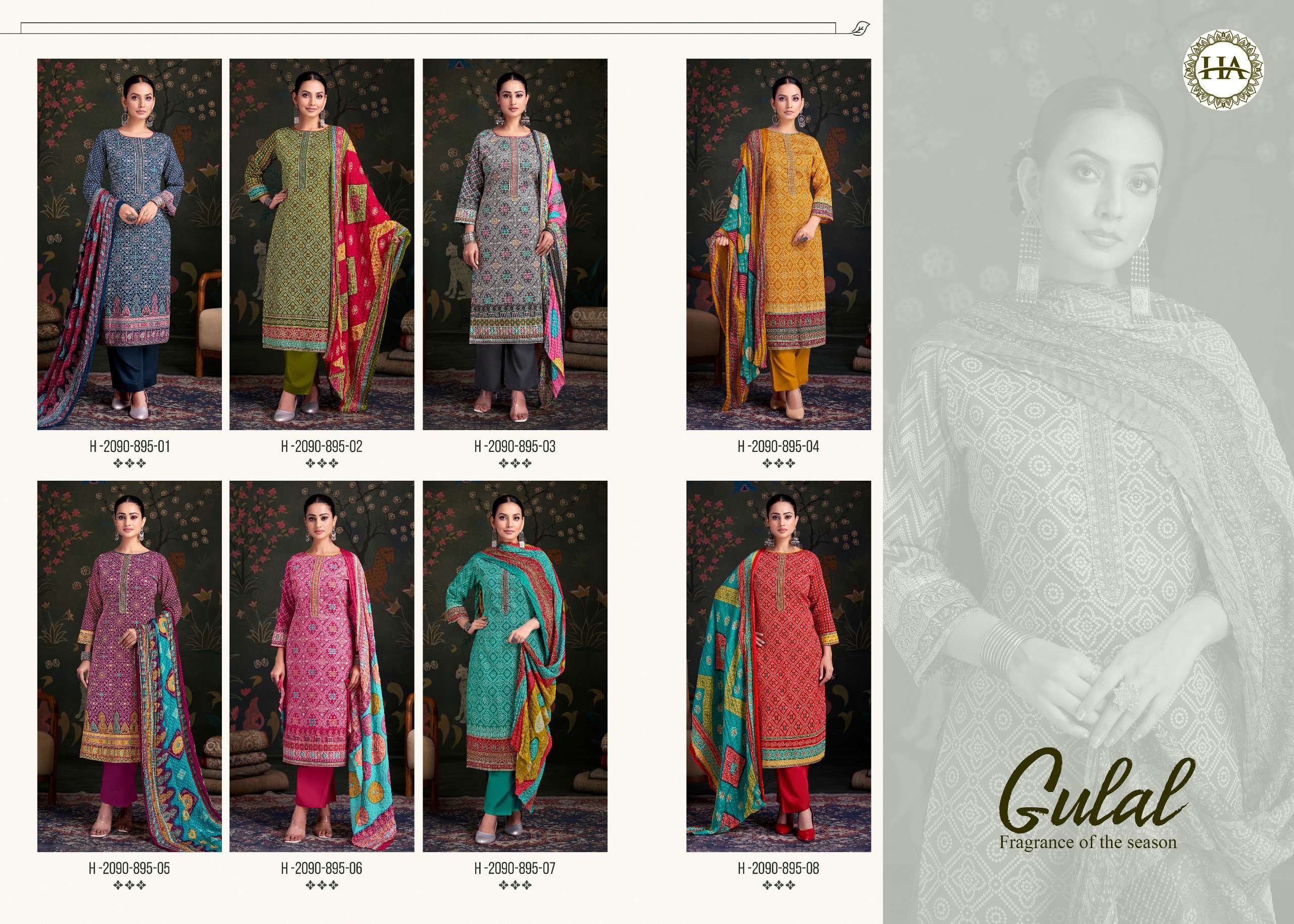 HARSHIT FASHION HUB GULAL JAM COTTON PRINT WITH FANCY WORK SUIT