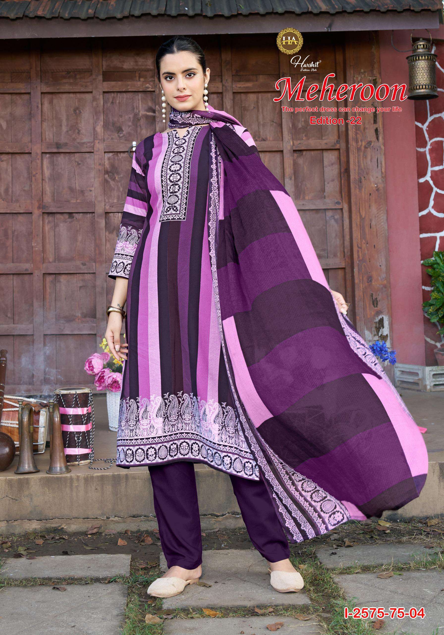 HARSHIT FASHION HUB MEHEROON EDITION 22 VISCOSE PRINT FANCY WORK SUIT