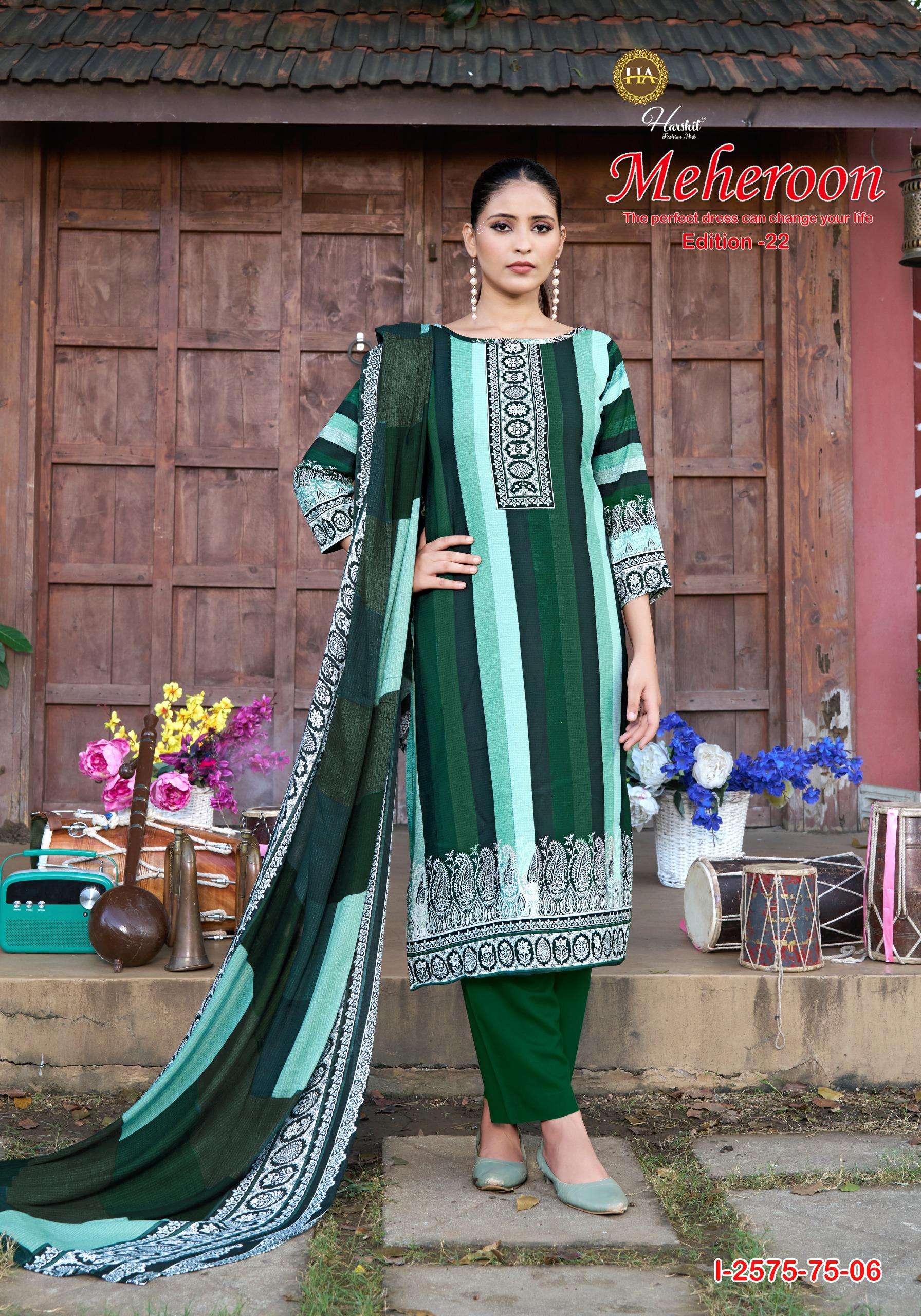 HARSHIT FASHION HUB MEHEROON EDITION 22 VISCOSE PRINT FANCY WORK SUIT