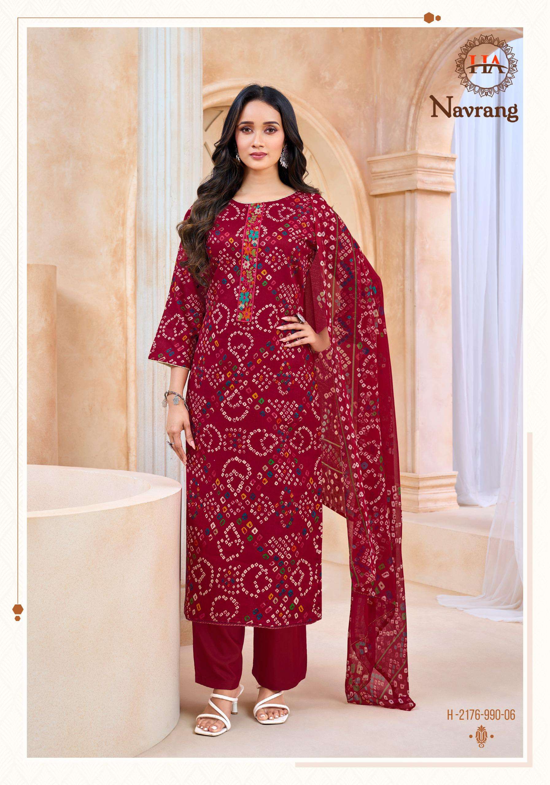 HARSHIT FASHION HUB NAVRANG COTTON BANDHANI PRINT LADIES SUIT