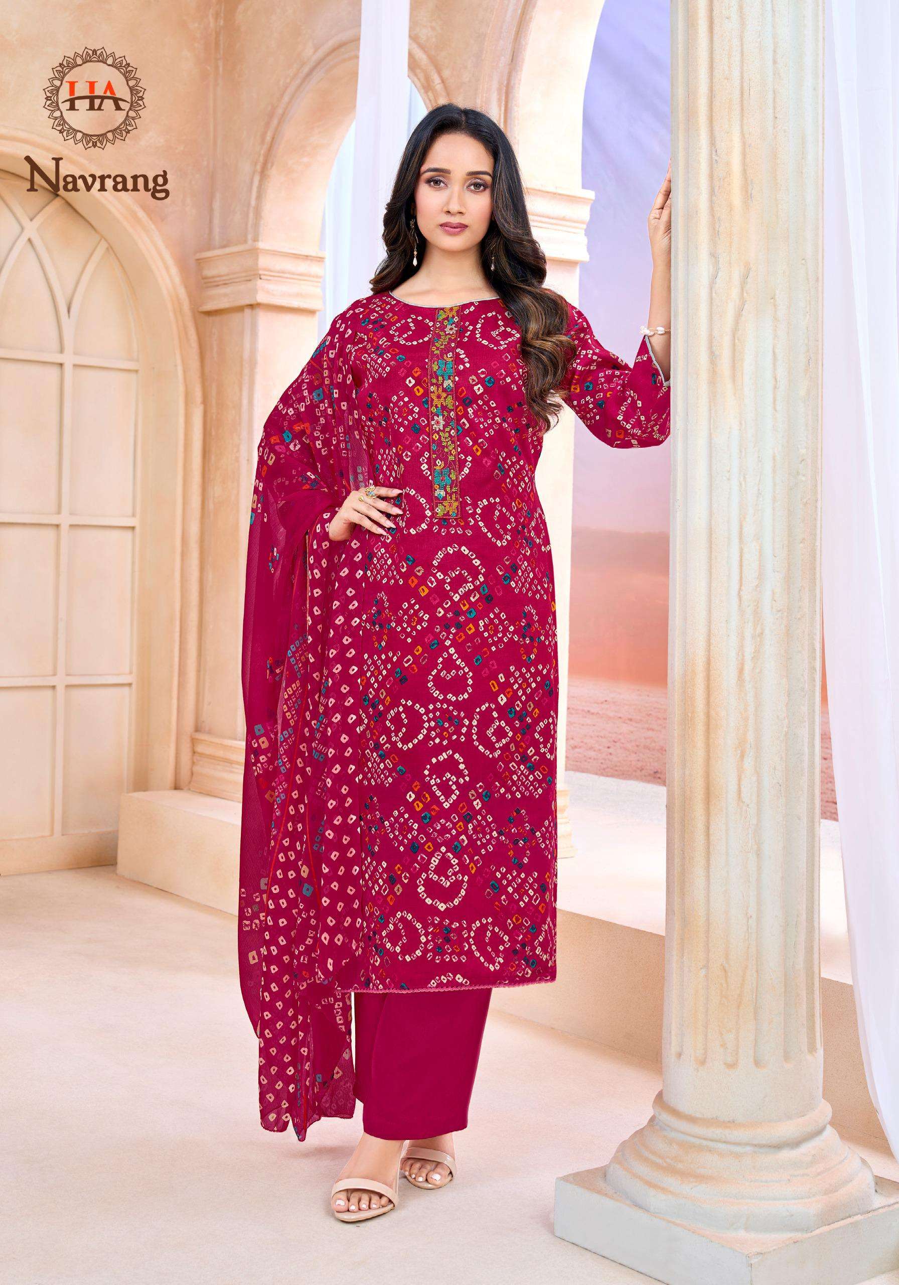 HARSHIT FASHION HUB NAVRANG COTTON BANDHANI PRINT LADIES SUIT