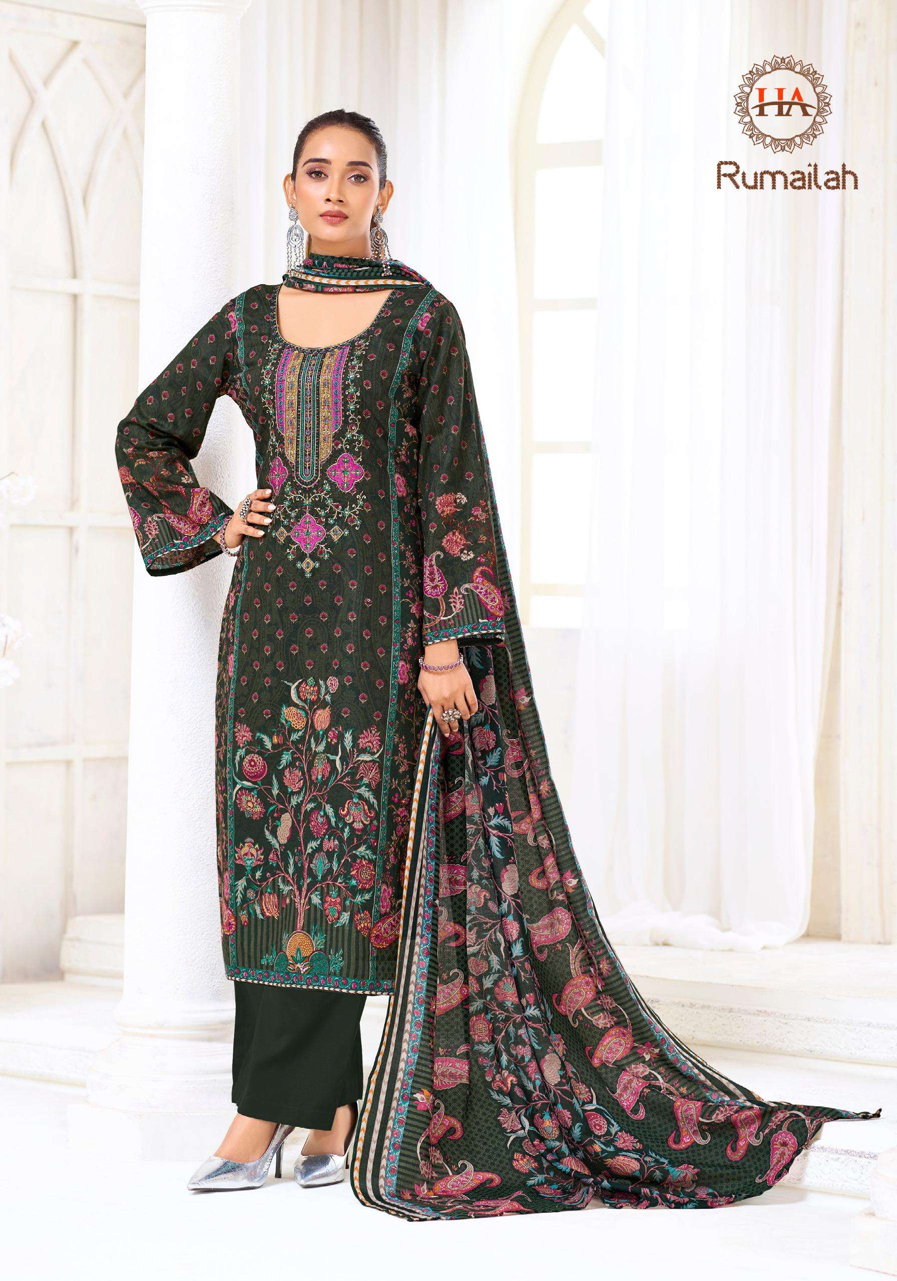 HARSHIT FASHION HUB RUMAILA COTTON PRINT WITH FANCY WORK SUITS 