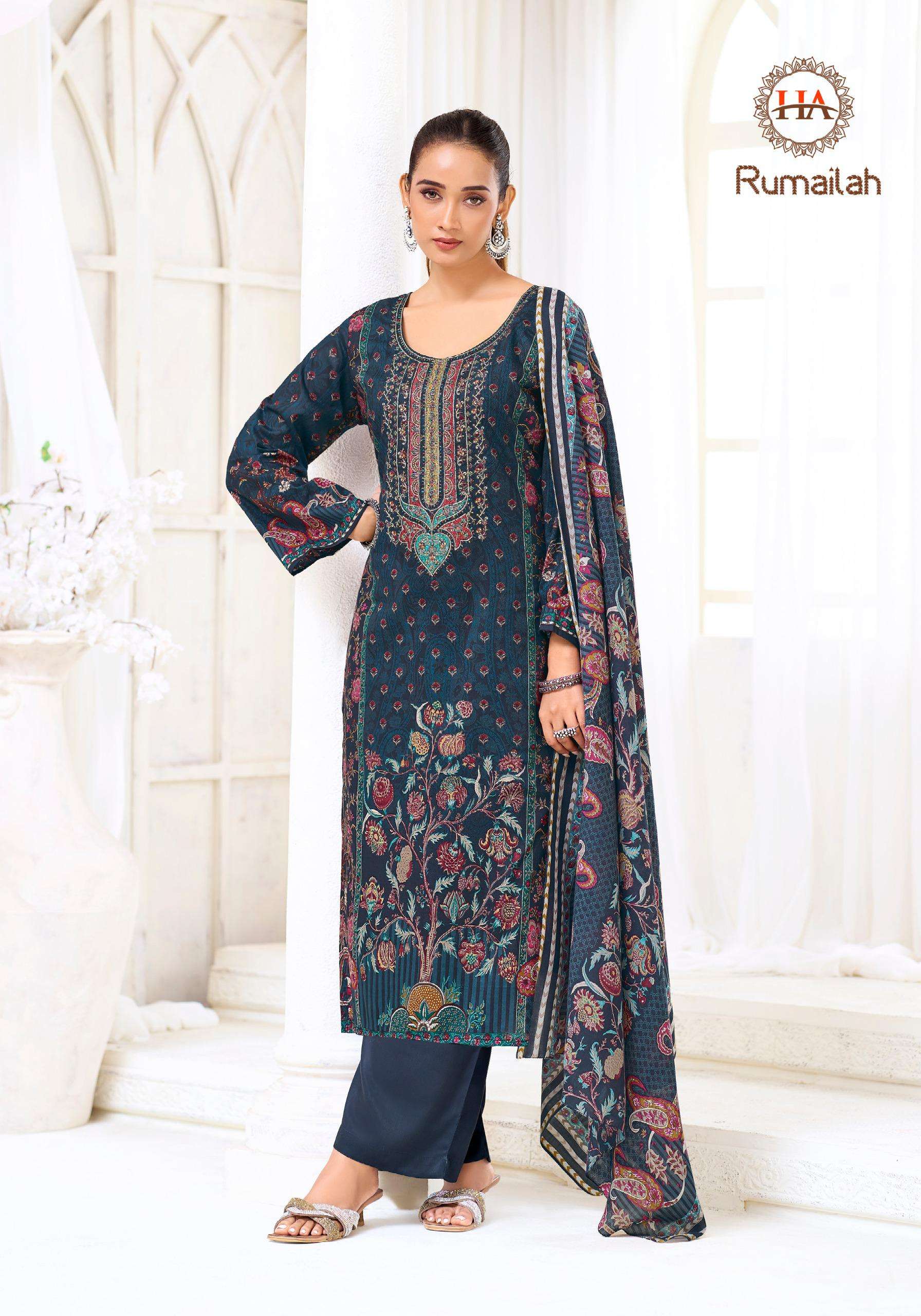 HARSHIT FASHION HUB RUMAILA COTTON PRINT WITH FANCY WORK SUITS 