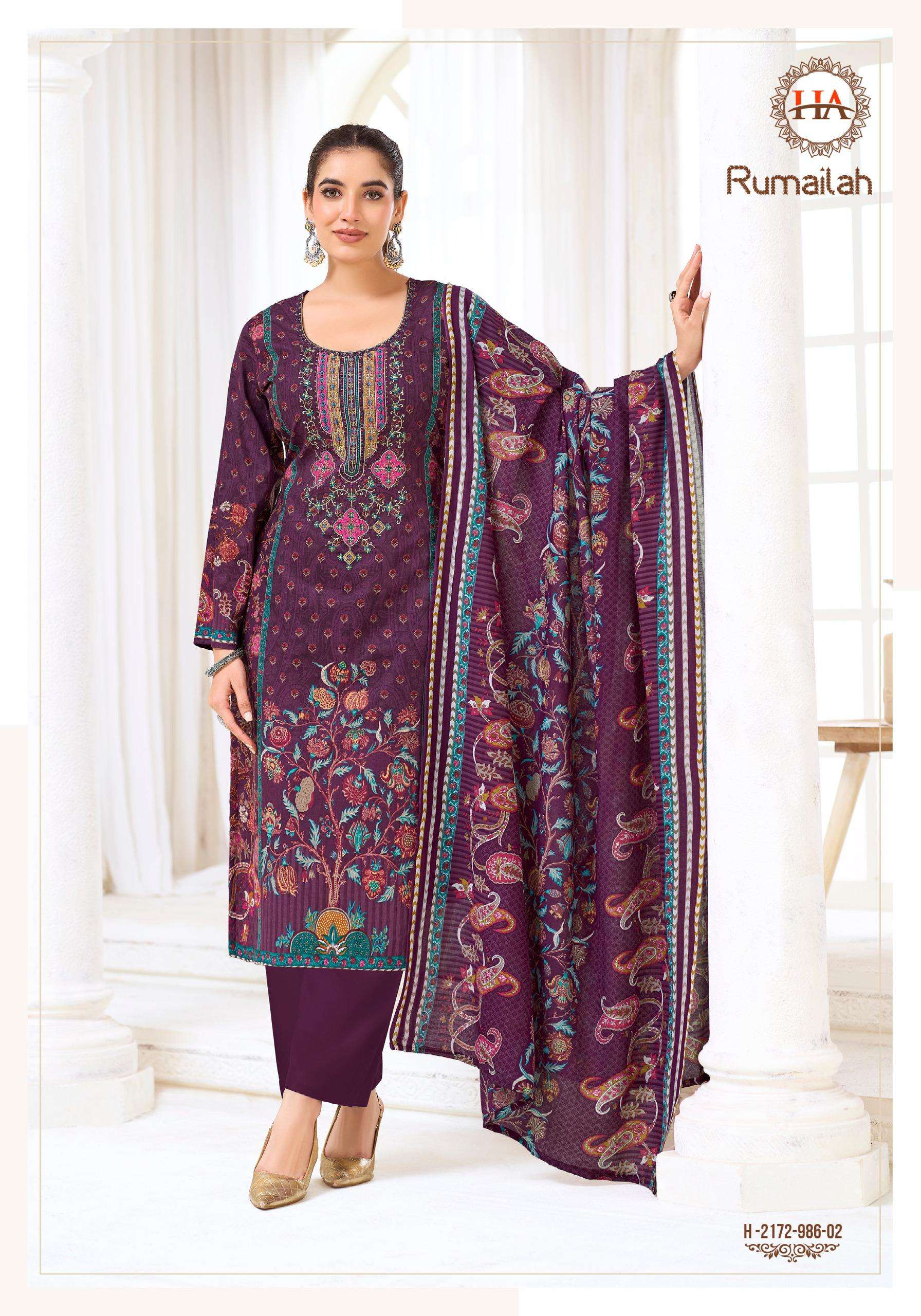 HARSHIT FASHION HUB RUMAILA COTTON PRINT WITH FANCY WORK SUITS 