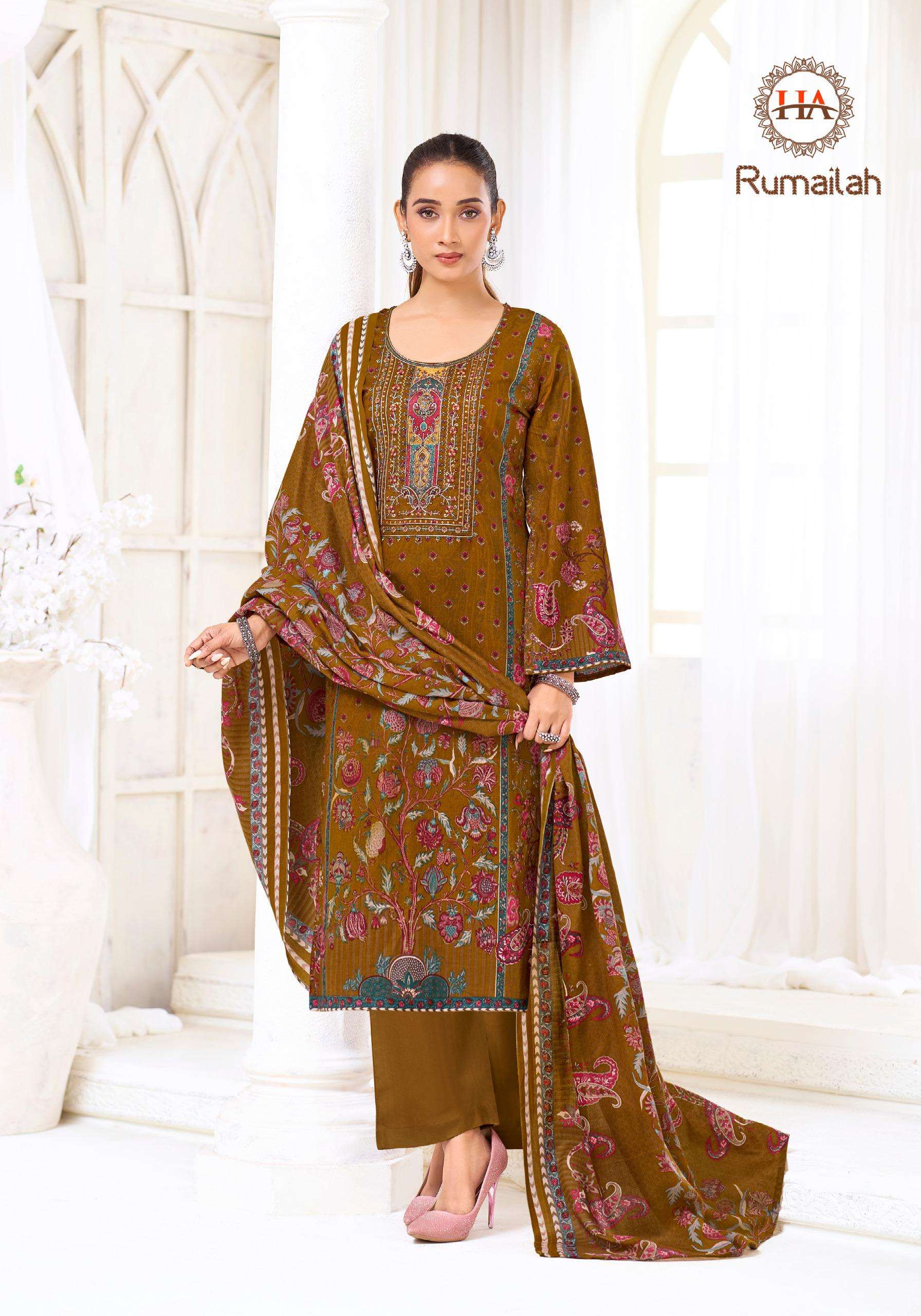 HARSHIT FASHION HUB RUMAILA COTTON PRINT WITH FANCY WORK SUITS 