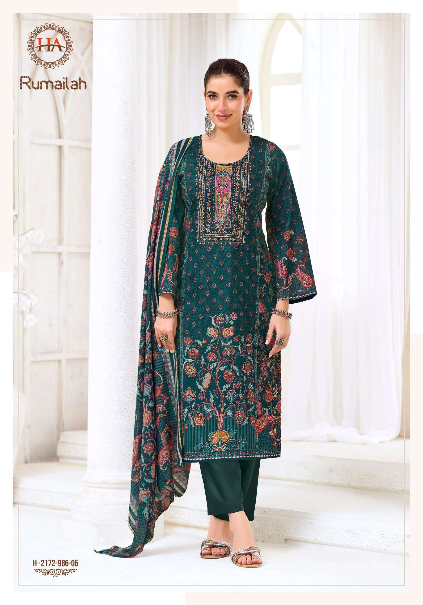 HARSHIT FASHION HUB RUMAILA COTTON PRINT WITH FANCY WORK SUITS 