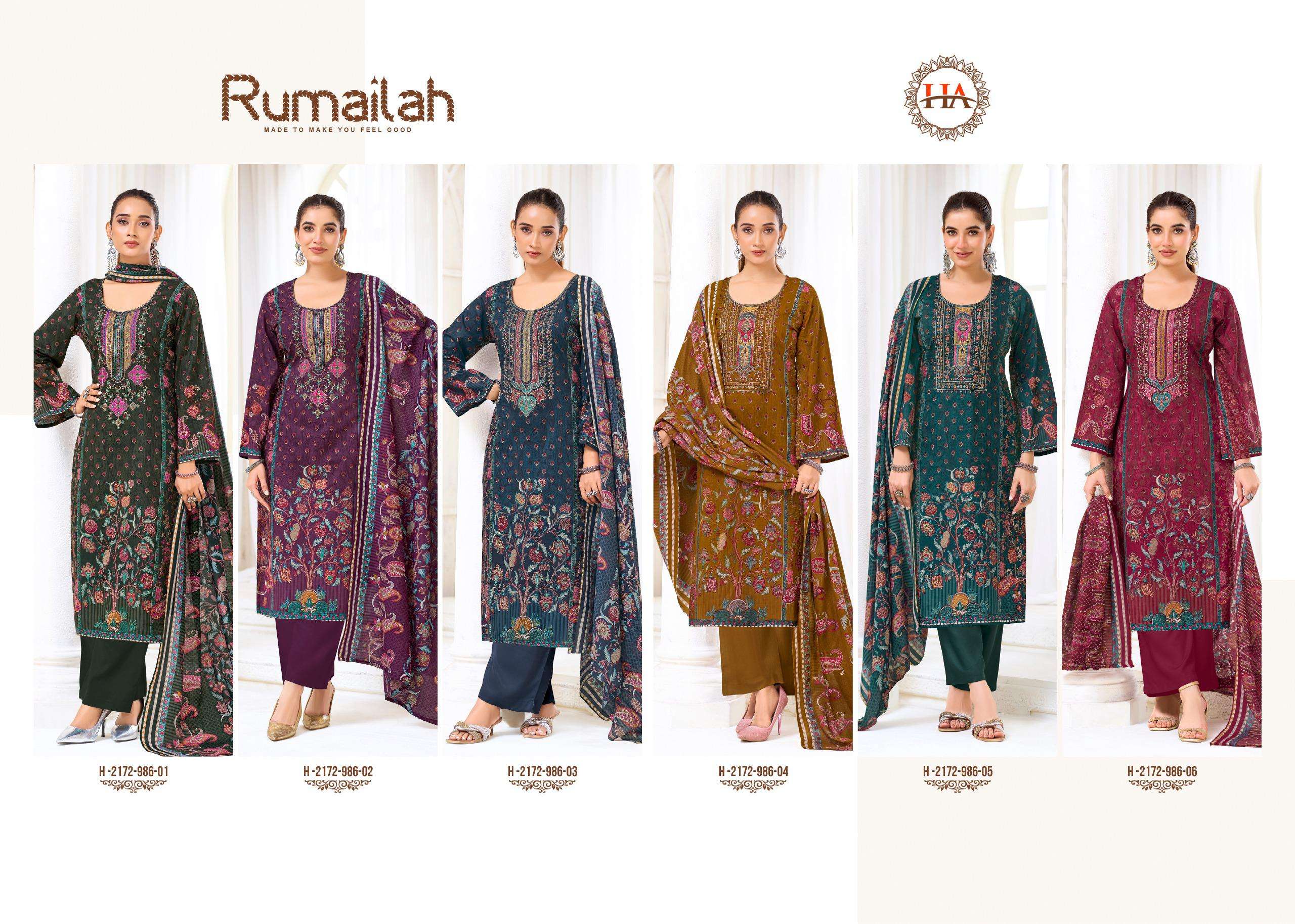 HARSHIT FASHION HUB RUMAILA COTTON PRINT WITH FANCY WORK SUITS 