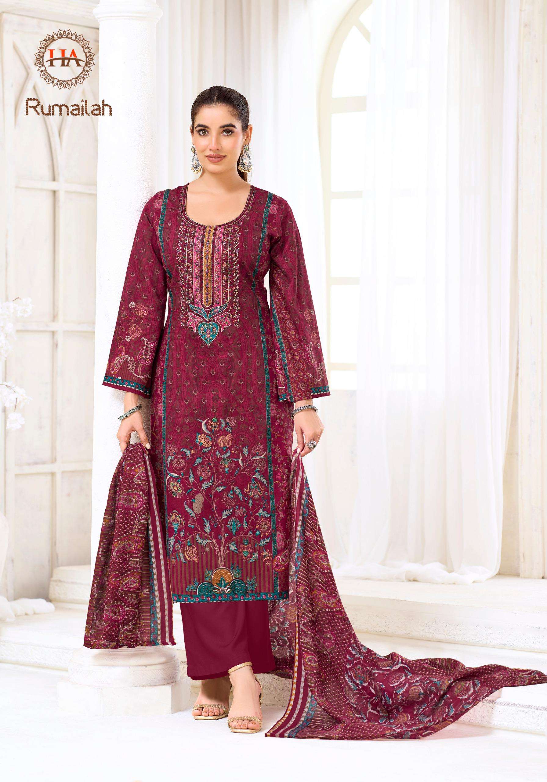 HARSHIT FASHION HUB RUMAILA COTTON PRINT WITH FANCY WORK SUITS 