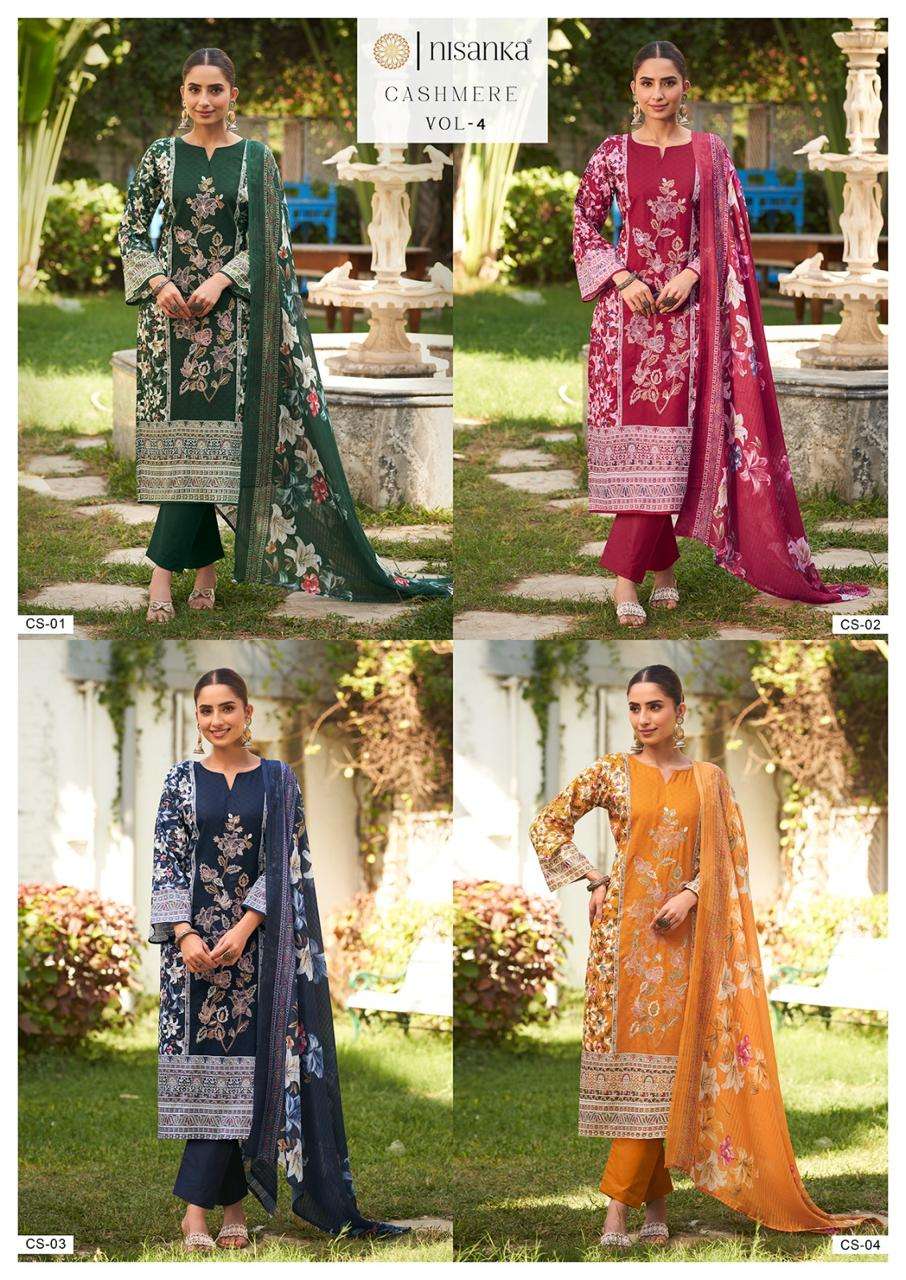 HERMITAGE CLOTHING CASHMERE VOL 4 LAWN COTTON PRINT WITH FANCY WORK SUIT