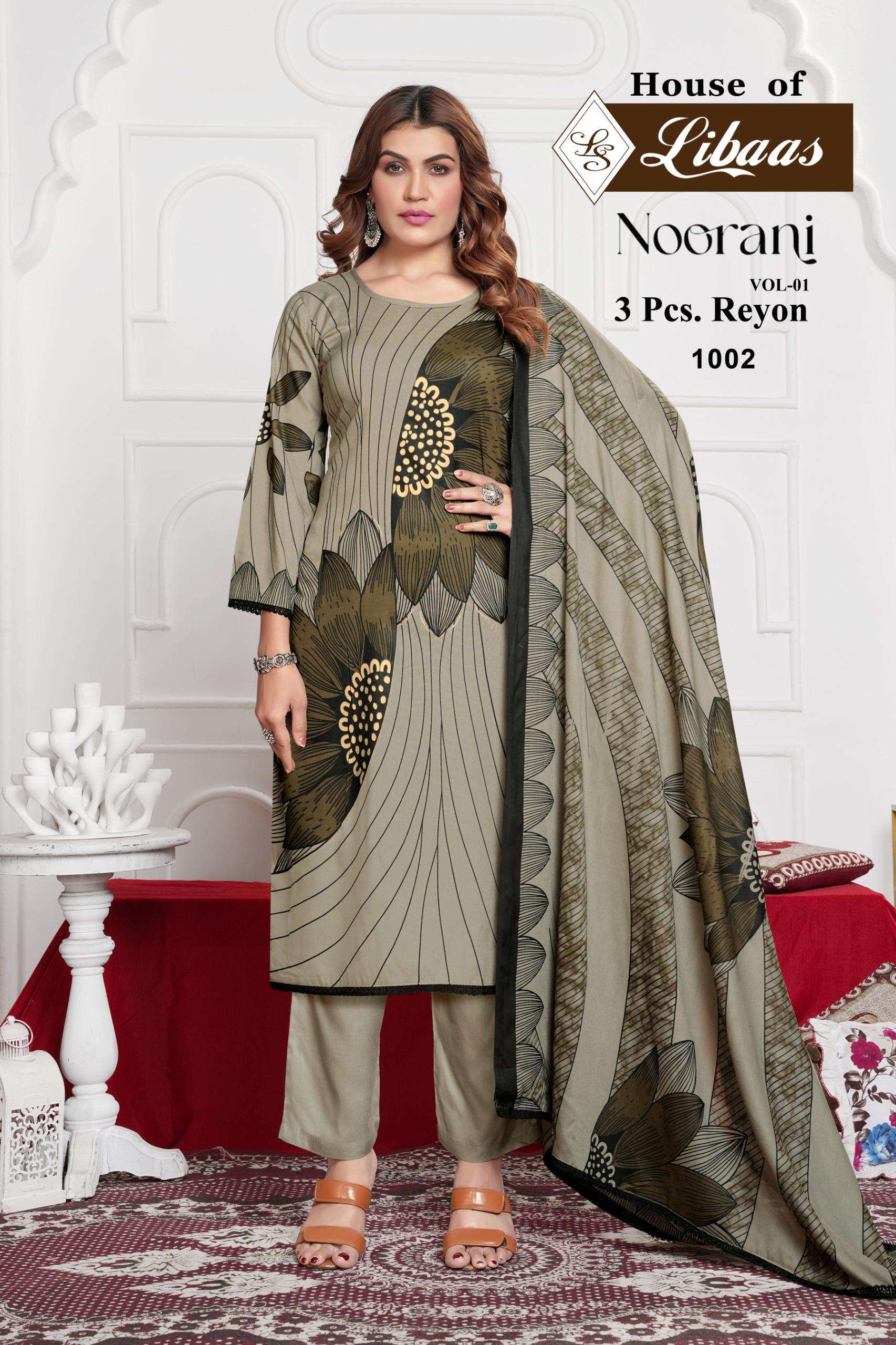 HOUSE OF LIBAS NOORANI VOL 1 RAYON FOIL PRINT WITH LACE WORK LADIES SUIT