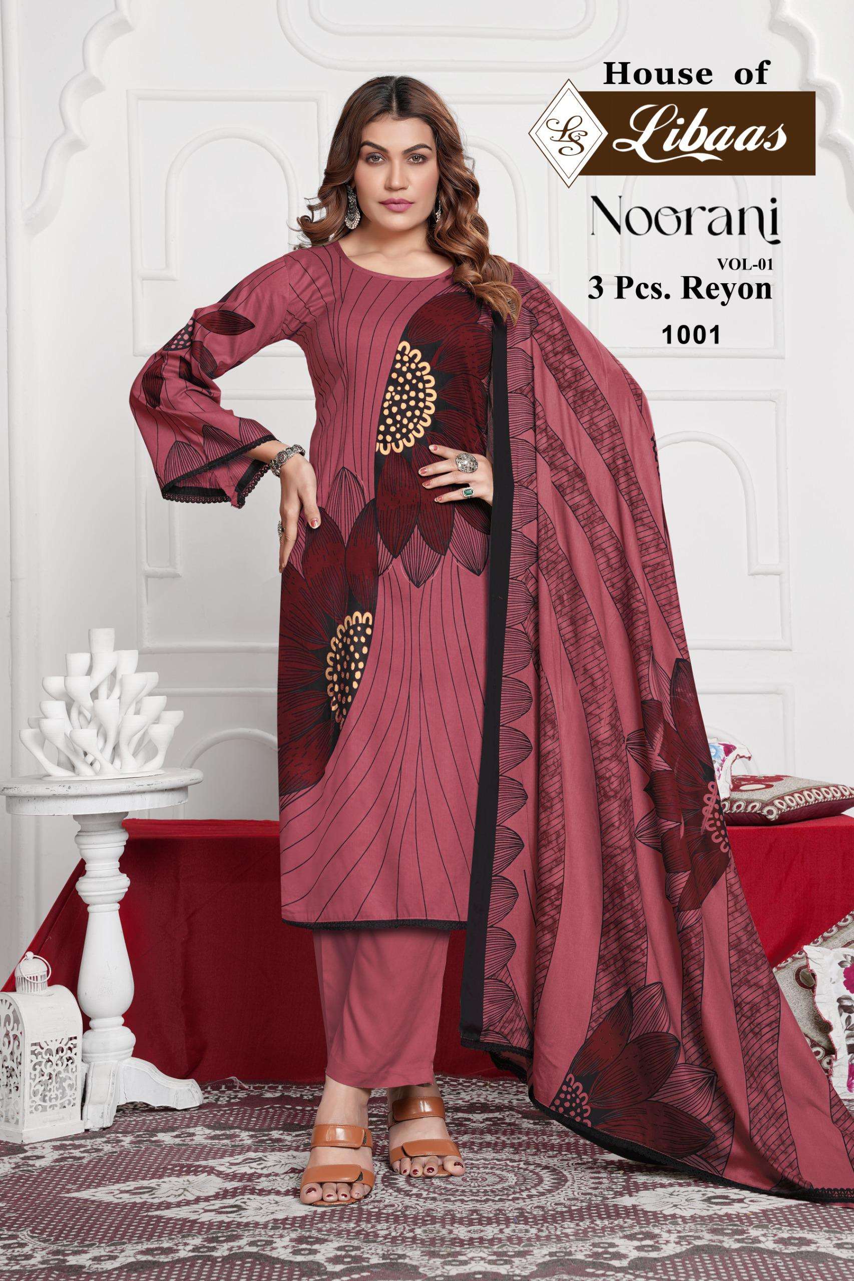 HOUSE OF LIBAS NOORANI VOL 1 RAYON FOIL PRINT WITH LACE WORK LADIES SUIT