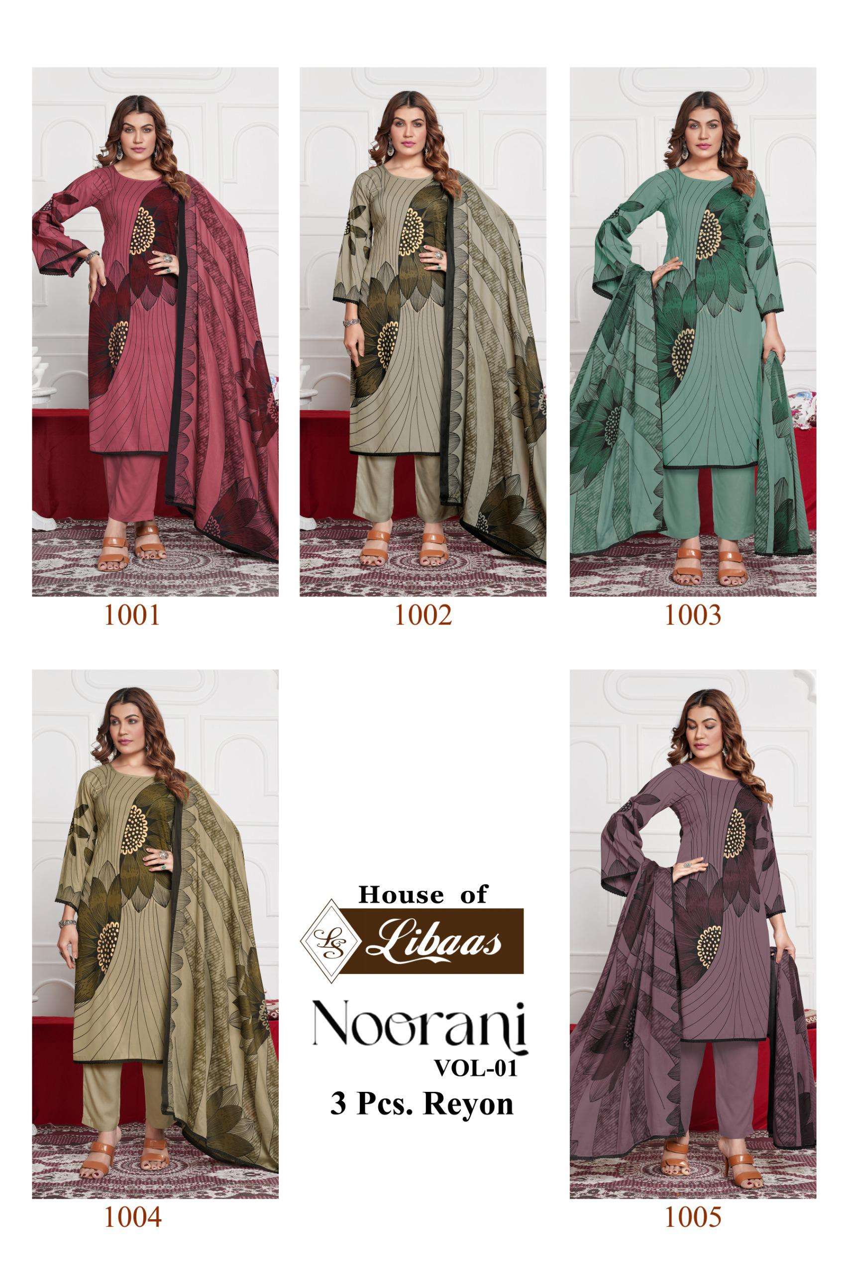 HOUSE OF LIBAS NOORANI VOL 1 RAYON FOIL PRINT WITH LACE WORK LADIES SUIT