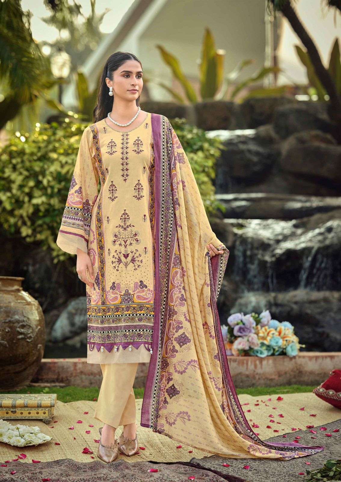 ISHAAL PRINTS EMBROIDERED VOL 18 LAWN COTTON DIGITAL PRINTS WITH FANCY WORK SUIT