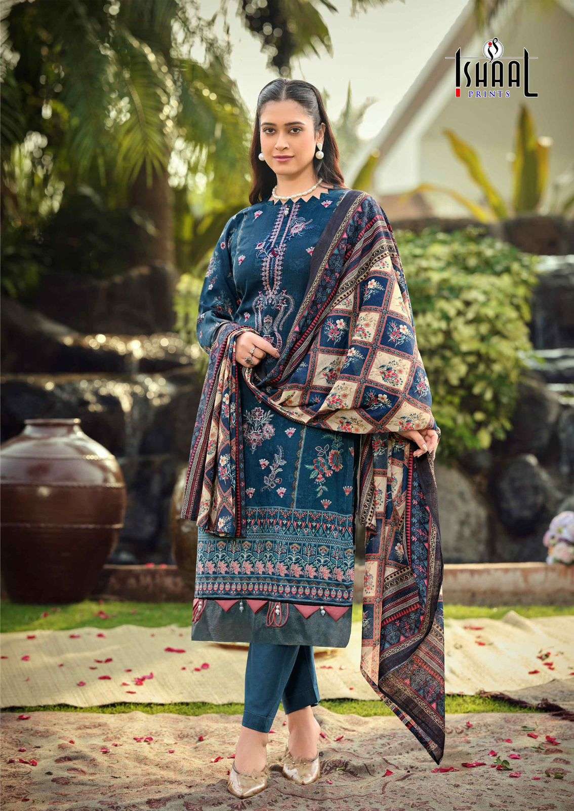 ISHAAL PRINTS EMBROIDERED VOL 18 LAWN COTTON DIGITAL PRINTS WITH FANCY WORK SUIT