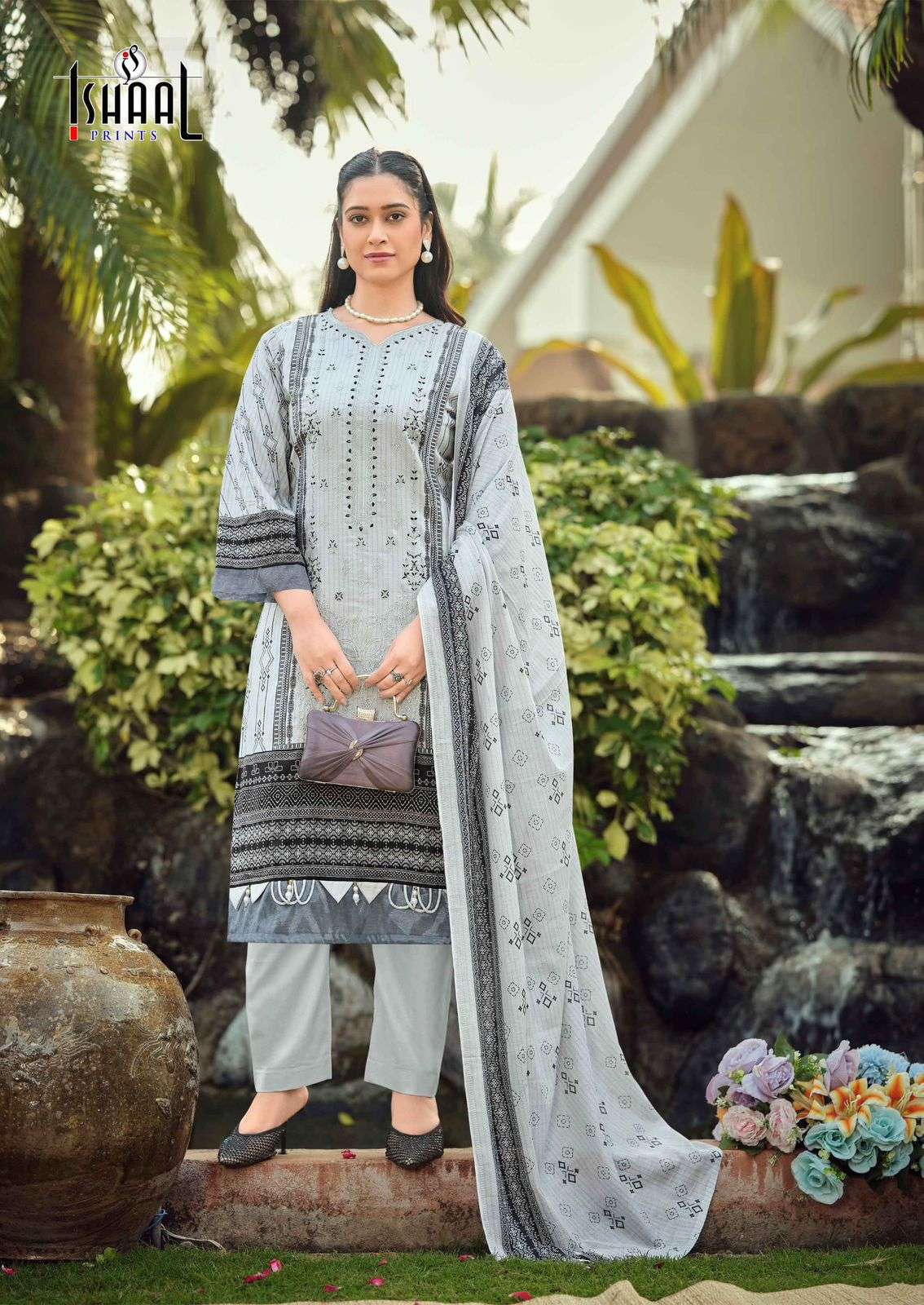 ISHAAL PRINTS EMBROIDERED VOL 18 LAWN COTTON DIGITAL PRINTS WITH FANCY WORK SUIT