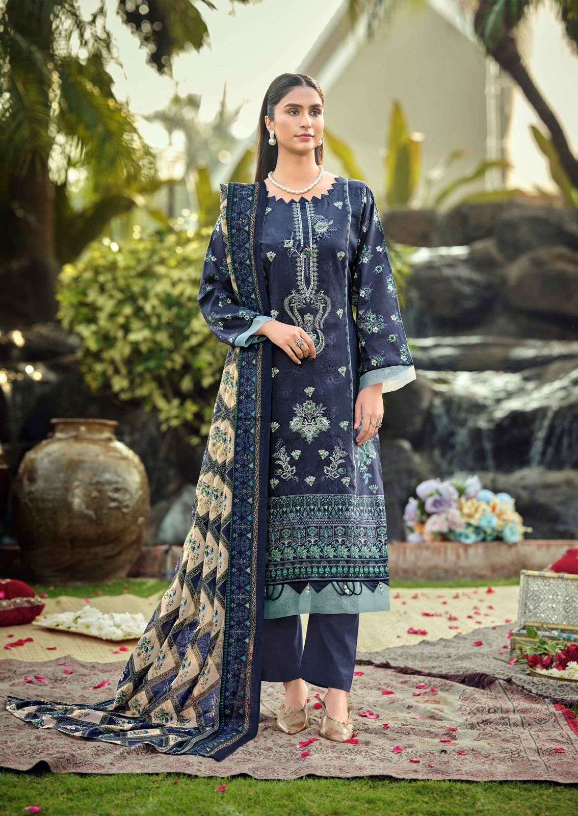 ISHAAL PRINTS EMBROIDERED VOL 18 LAWN COTTON DIGITAL PRINTS WITH FANCY WORK SUIT