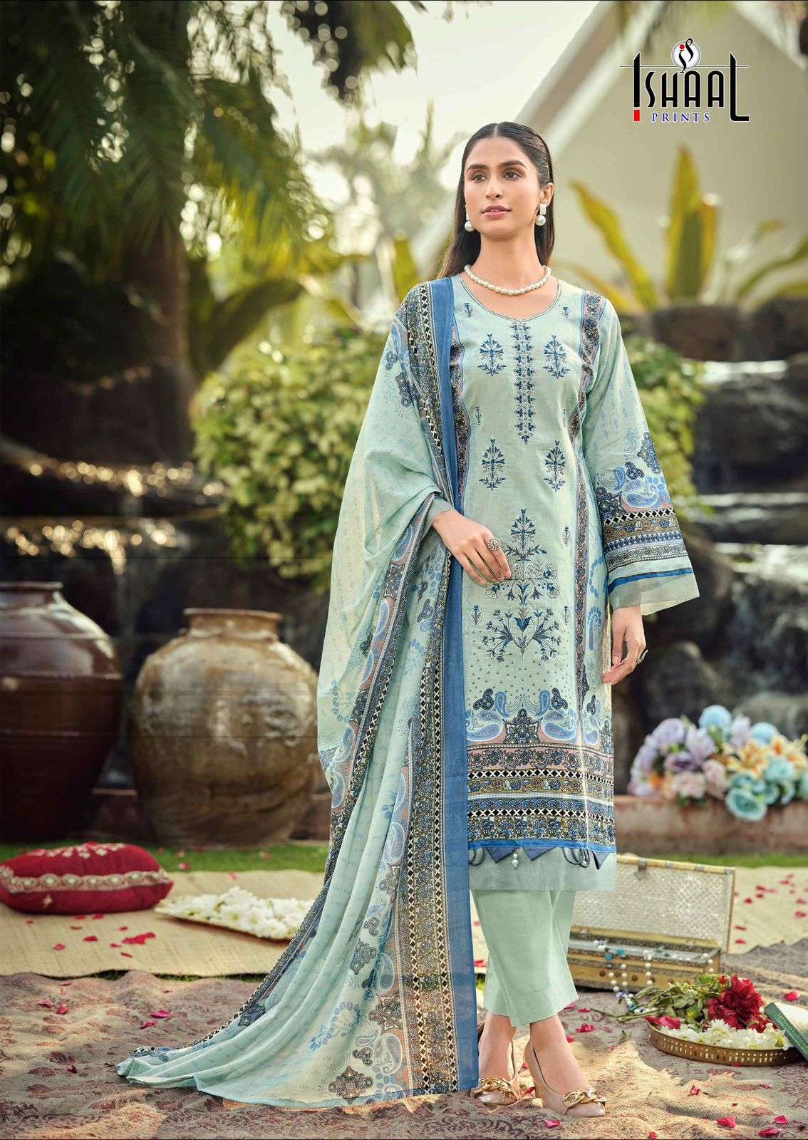 ISHAAL PRINTS EMBROIDERED VOL 18 LAWN COTTON DIGITAL PRINTS WITH FANCY WORK SUIT