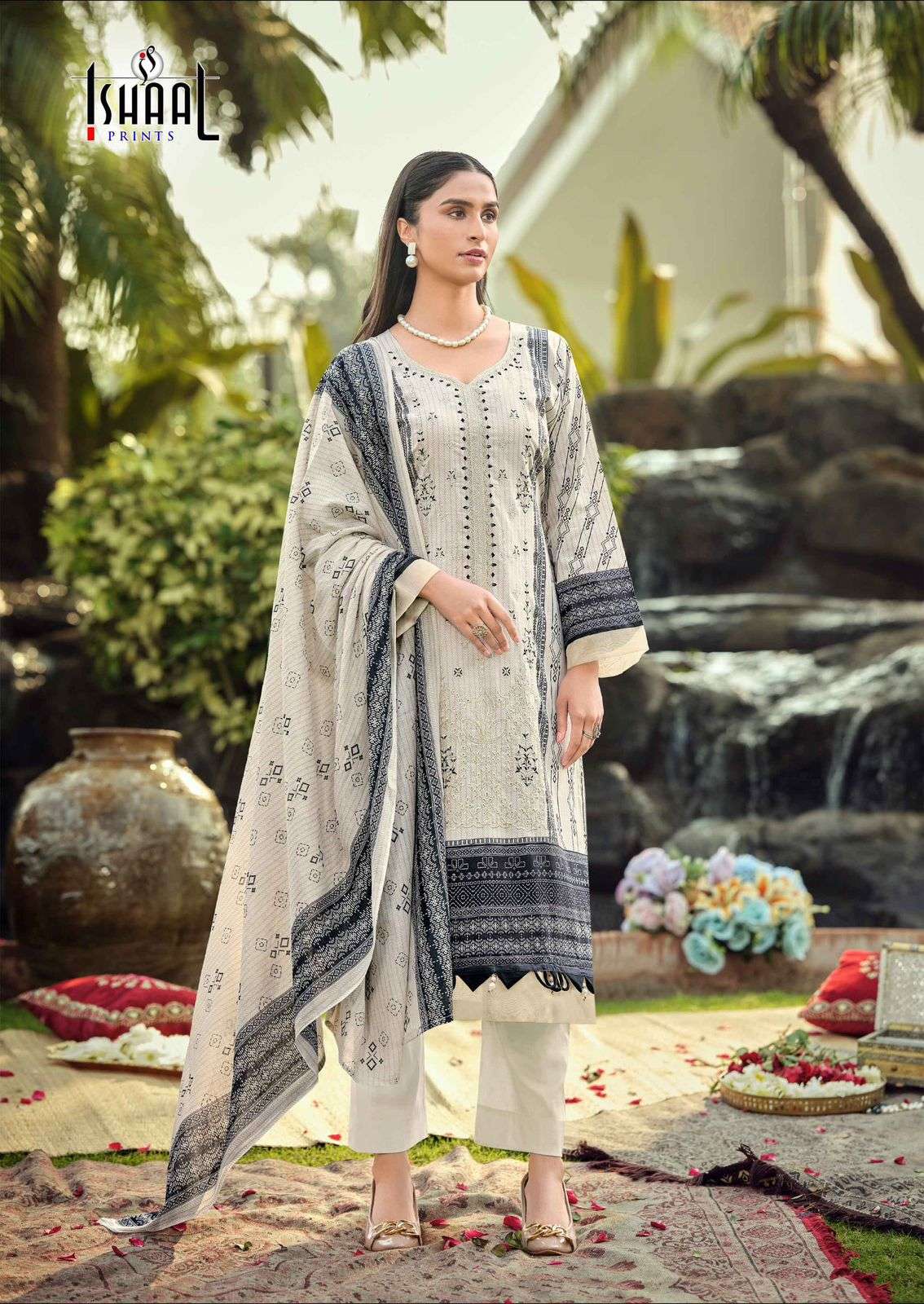 ISHAAL PRINTS EMBROIDERED VOL 18 LAWN COTTON DIGITAL PRINTS WITH FANCY WORK SUIT