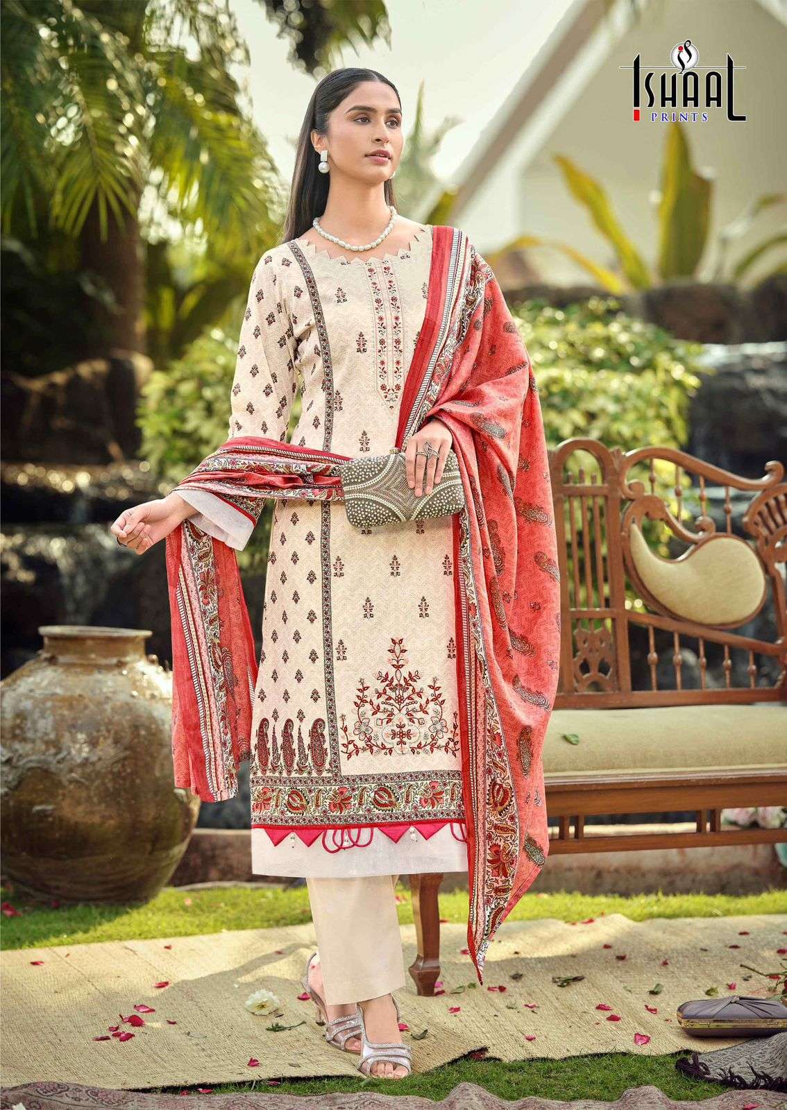 ISHAAL PRINTS EMBROIDERED VOL 18 LAWN COTTON DIGITAL PRINTS WITH FANCY WORK SUIT