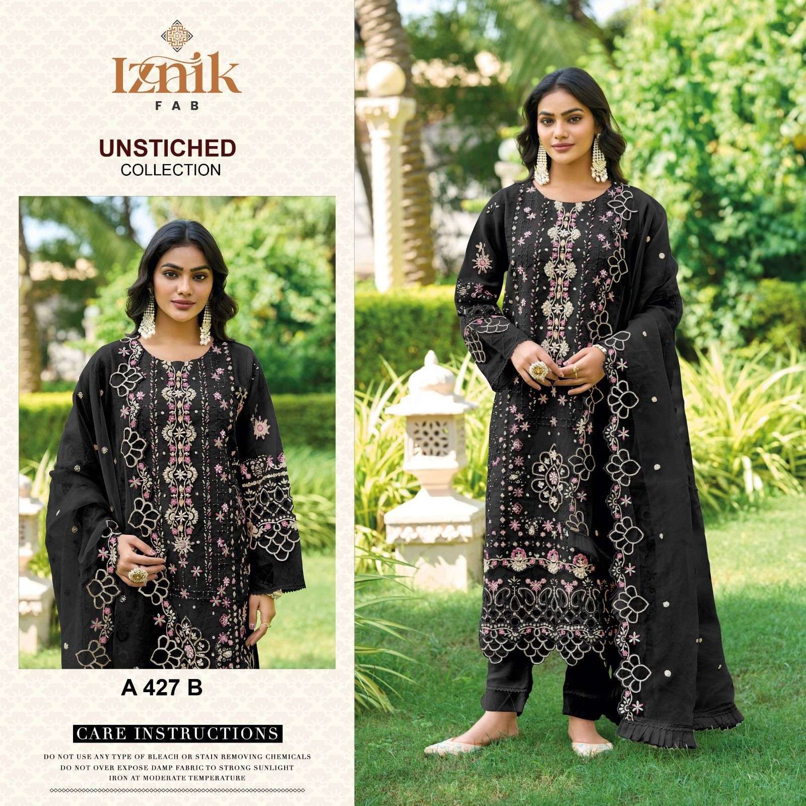 IZNIK FAB A 427 CHIFFON HEAVY EMBROIDERED DESIGNER PAKISTANI SUIT