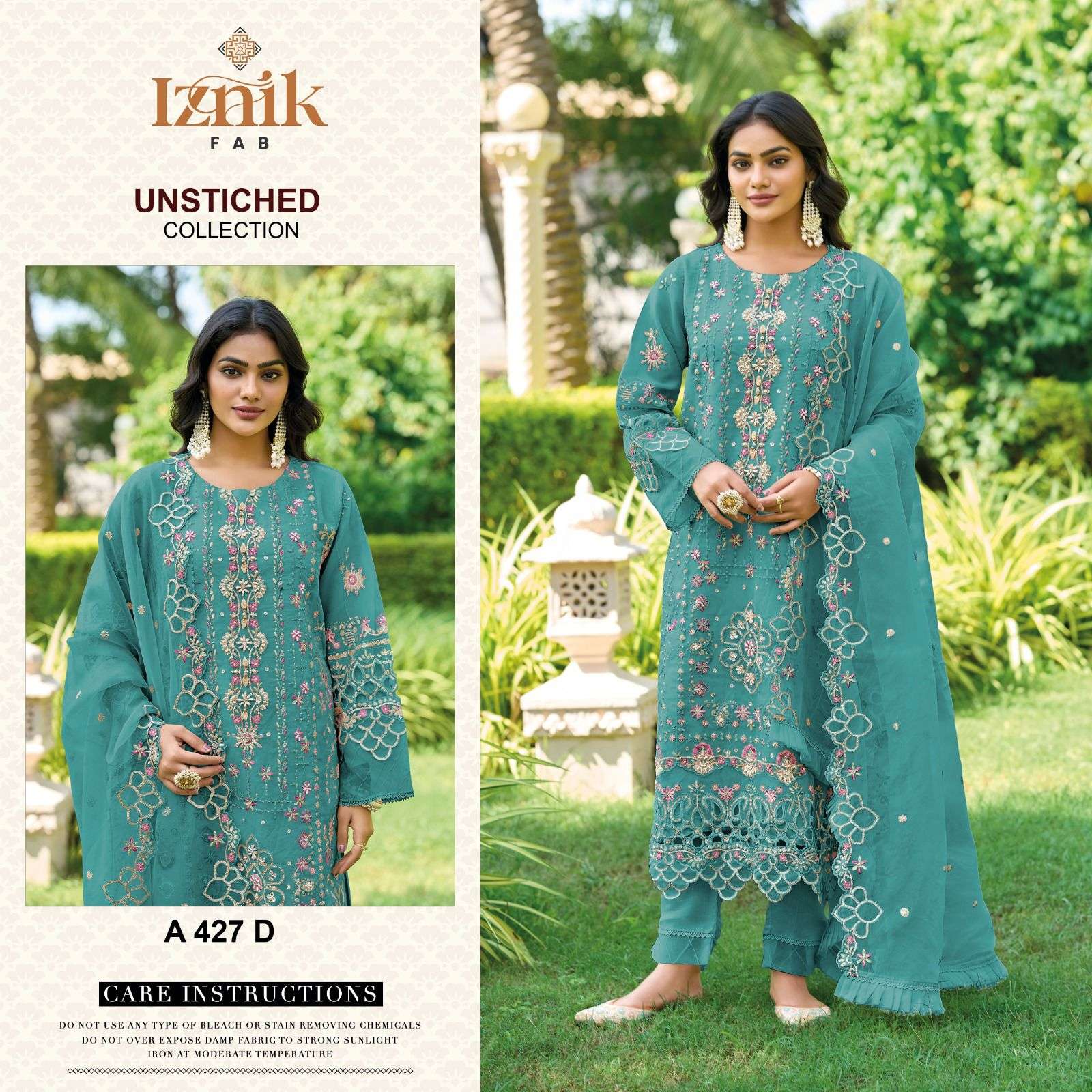 IZNIK FAB A 427 CHIFFON HEAVY EMBROIDERED DESIGNER PAKISTANI SUIT