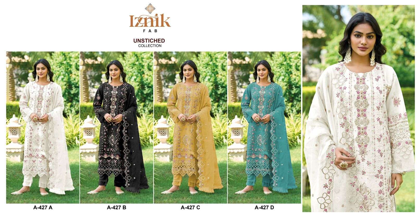 IZNIK FAB A 427 CHIFFON HEAVY EMBROIDERED DESIGNER PAKISTANI SUIT