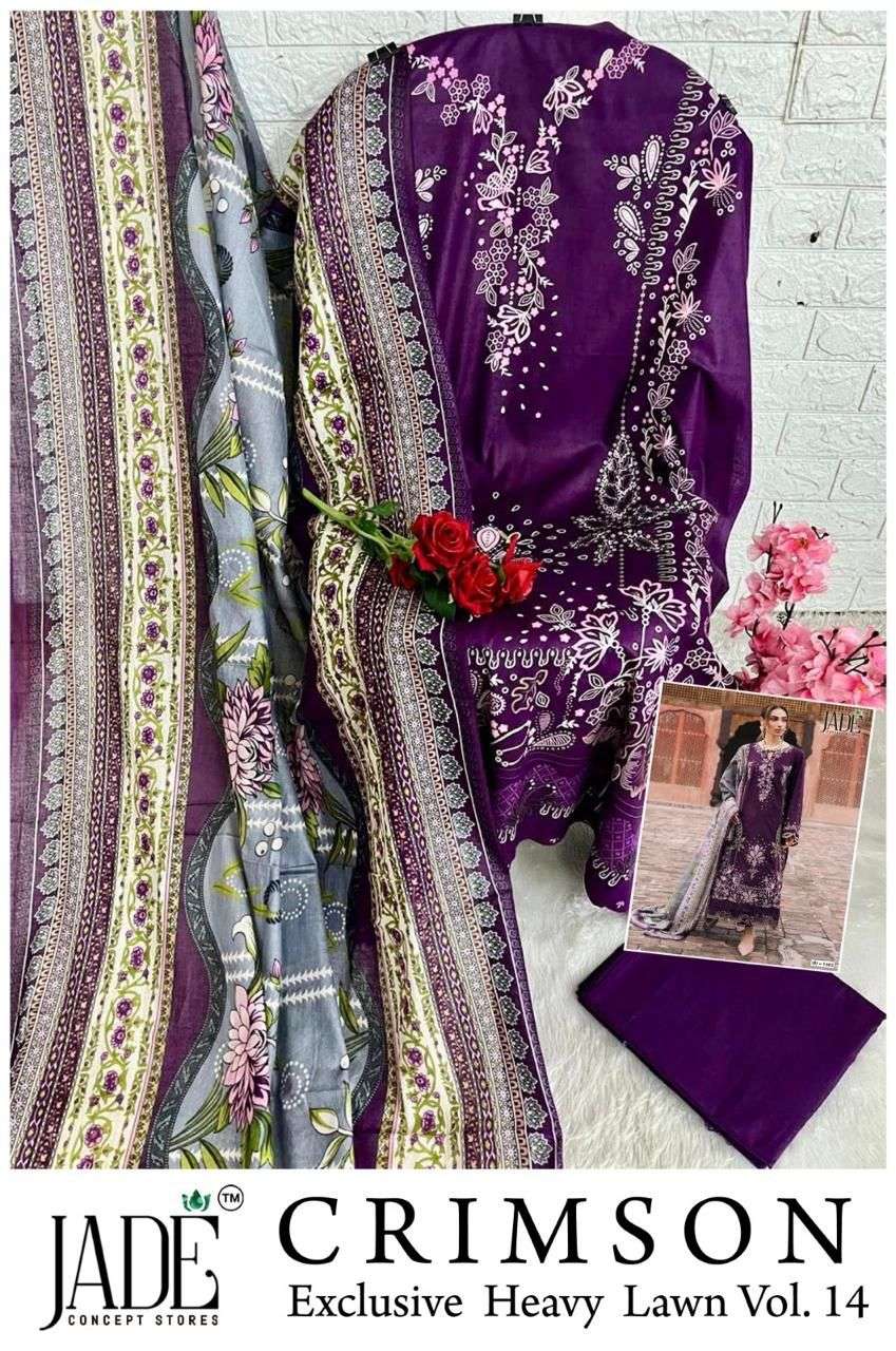 JADE CRIMSON EXCLUSIVE HEAVY LAWN COLLECTION VOL 14 NEW DESIGNS LAWN COTTON SUIT