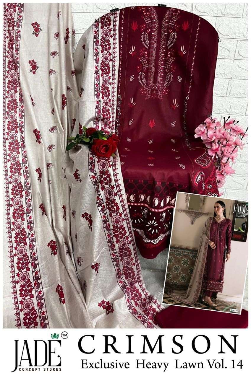 JADE CRIMSON EXCLUSIVE HEAVY LAWN COLLECTION VOL 14 NEW DESIGNS LAWN COTTON SUIT