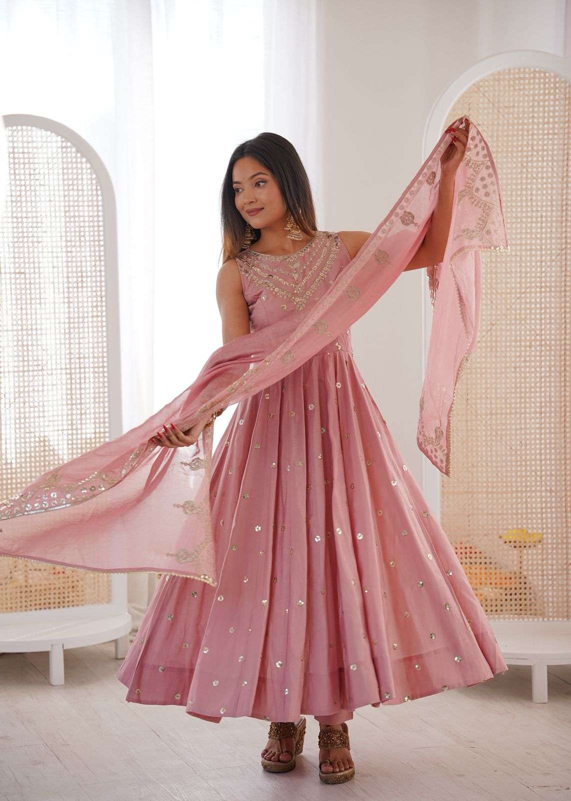 JF 038 SILK DESIGNER PARTY WEAR ANARKALI GOWN BOTTOM AND DUPATTA 