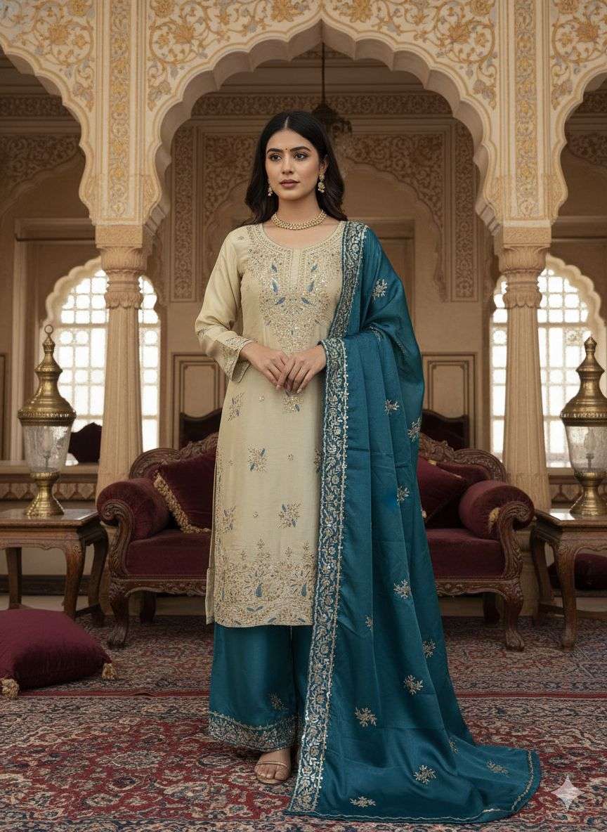 JF 039 SILK WITH HEAVY EMBROIDERY DESIGNER WORK PARTY WEAR LADIES SUIT