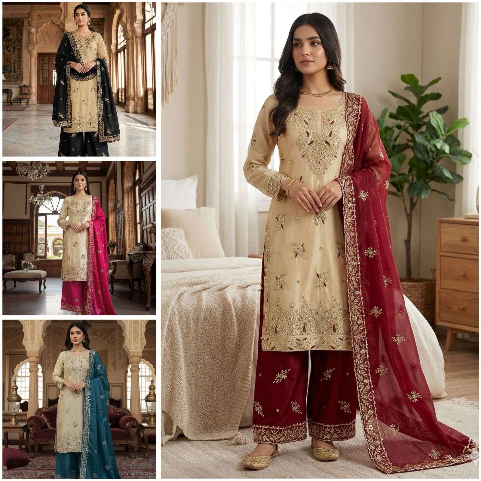 JF 039 SILK WITH HEAVY EMBROIDERY DESIGNER WORK PARTY WEAR LADIES SUIT