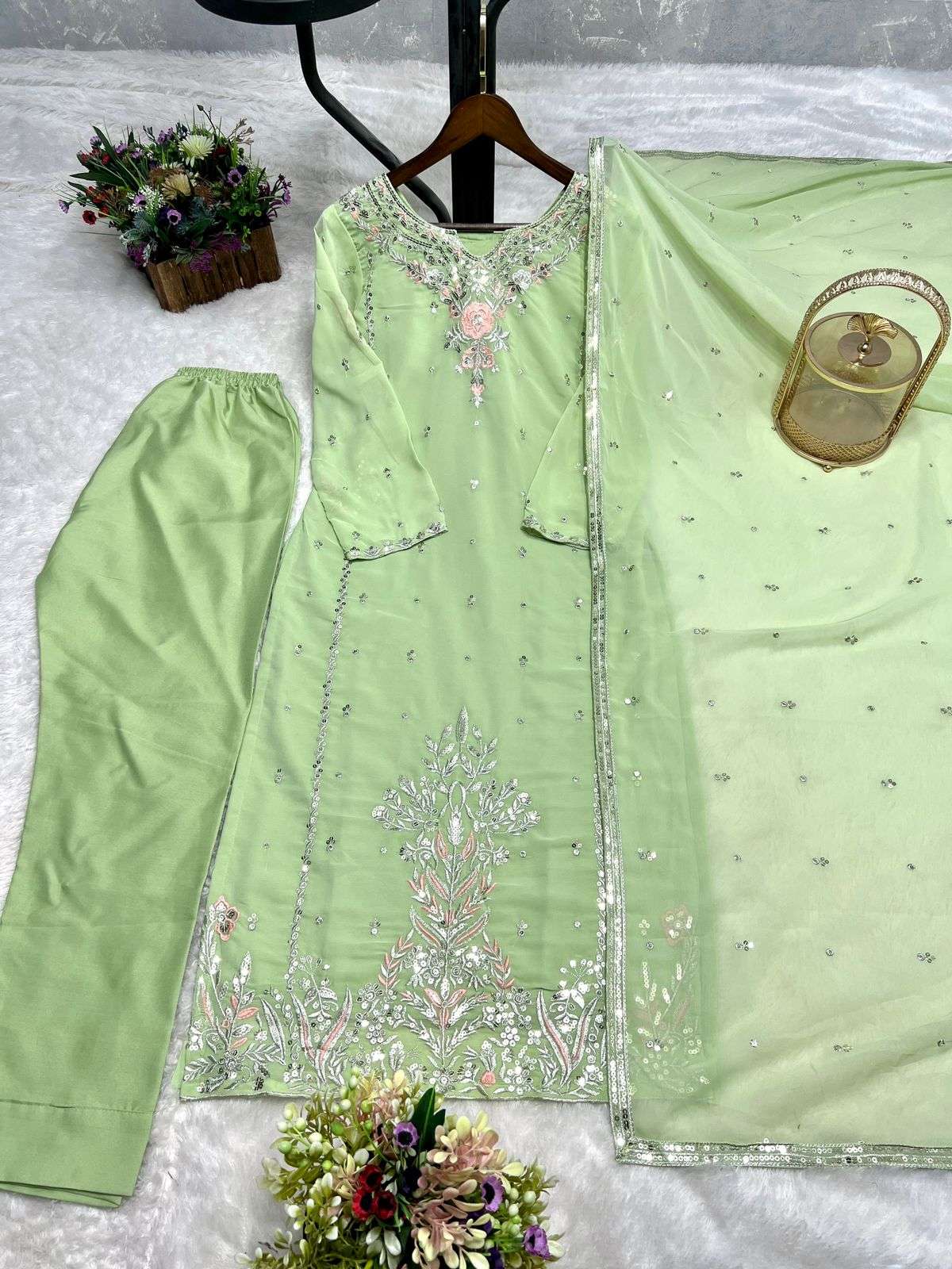 JL 1035 3 PIECE LONG KURTI WITH BOTTOM AND DUPATTA SET 