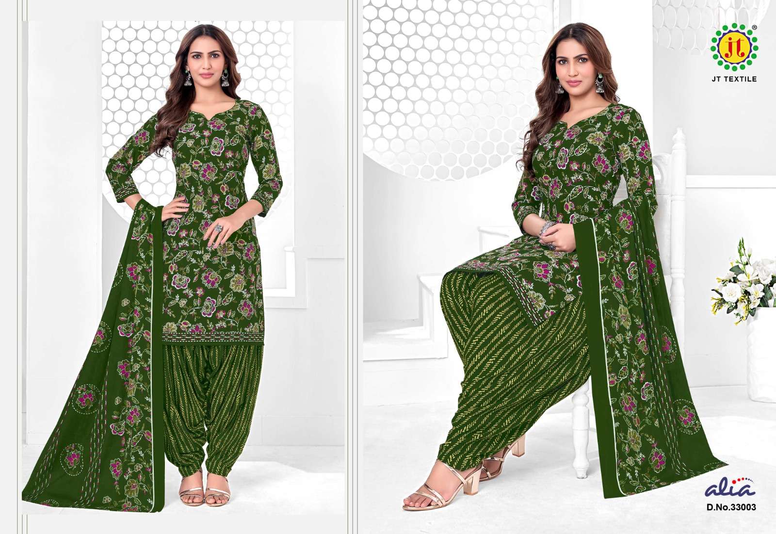 JT ALIA VOL 33 COTTON PRINTED PATIYALA DRESS