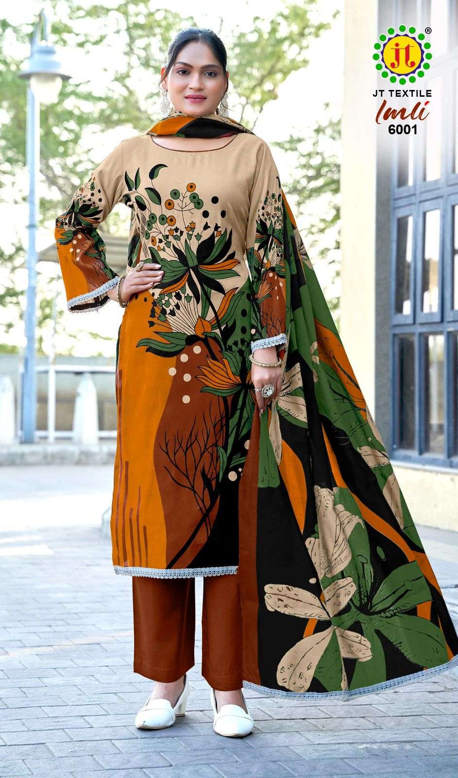 JT IMLI VOL 6 RAYON PRINT WITH FANCY WORKS SUIT