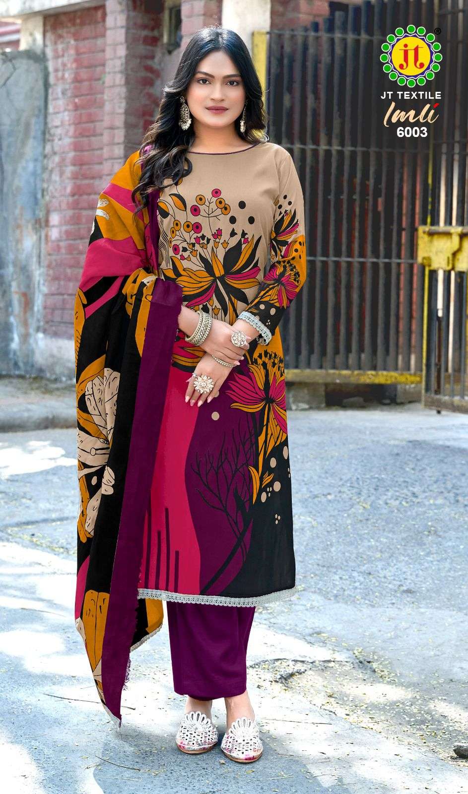 JT IMLI VOL 6 RAYON PRINT WITH FANCY WORKS SUIT