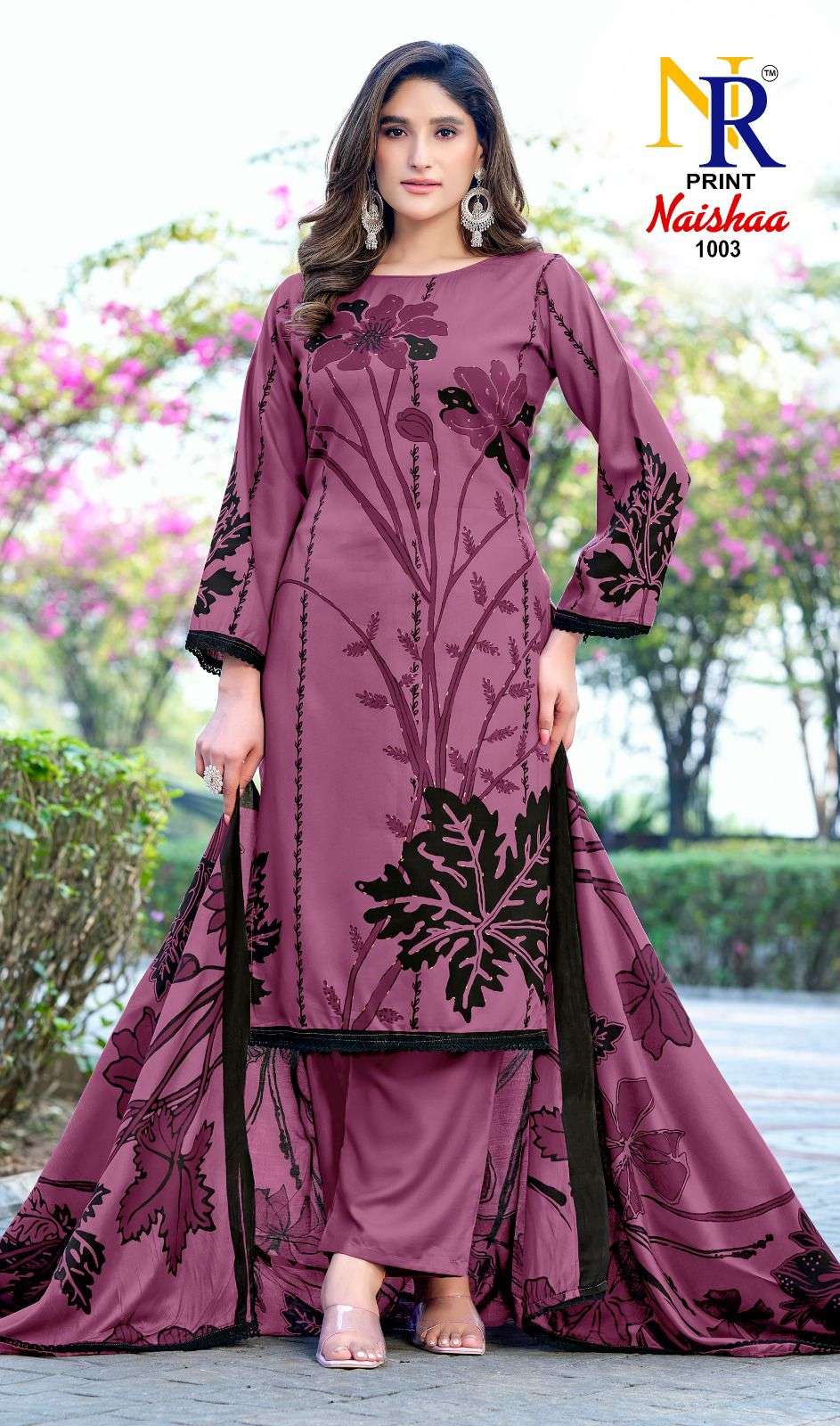 JT NAISHAA VOL 1 RAYON FOIL PRINT WITH FANCY WORK SUIT