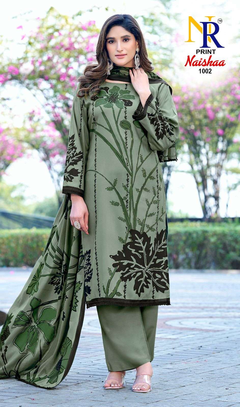 JT NAISHAA VOL 1 RAYON FOIL PRINT WITH FANCY WORK SUIT