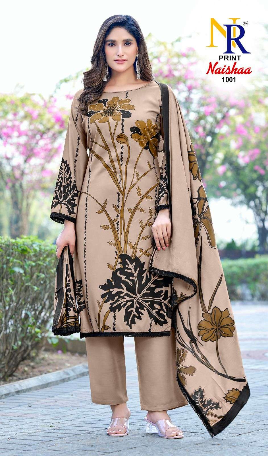 JT NAISHAA VOL 1 RAYON FOIL PRINT WITH FANCY WORK SUIT