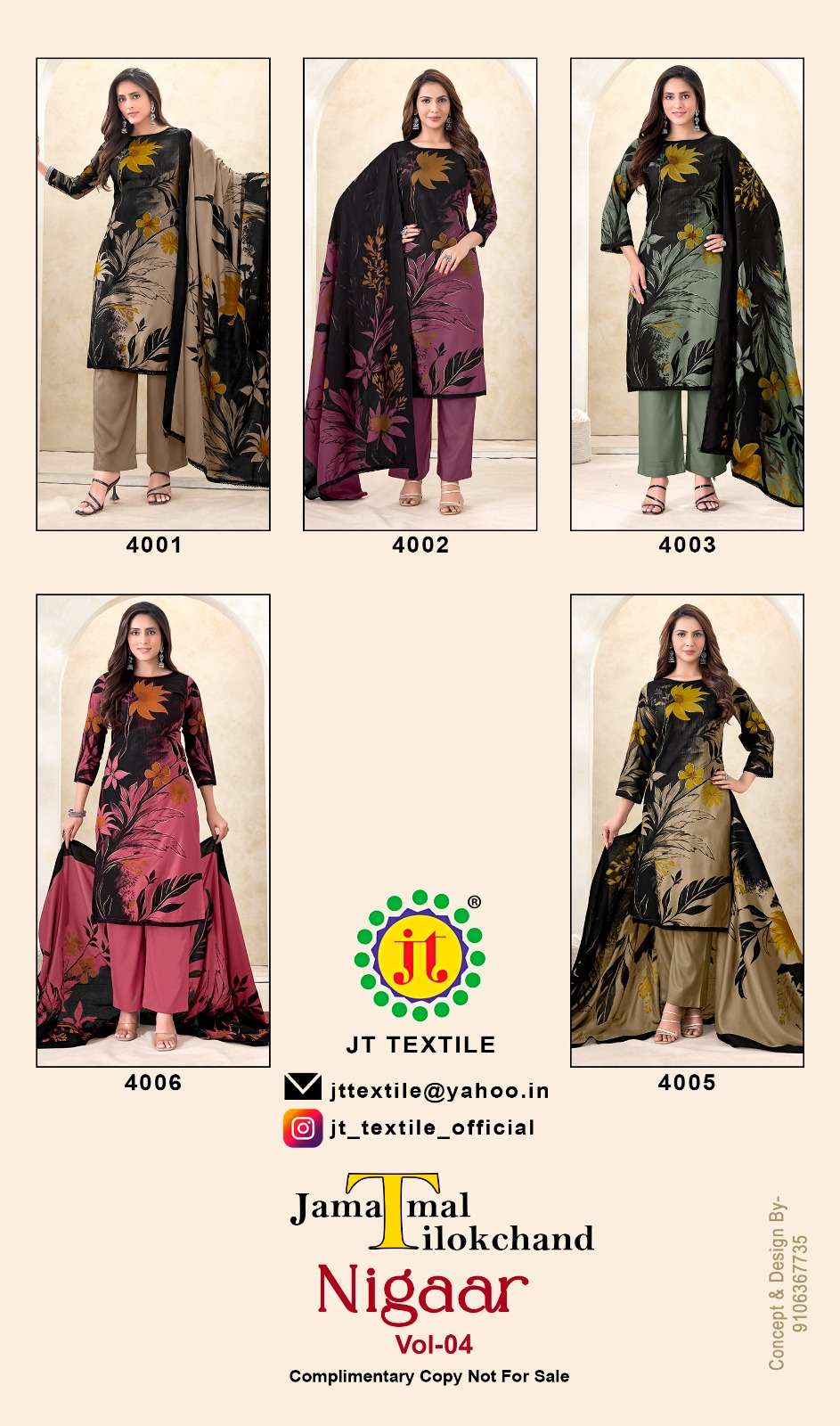 JT NIGAAR VOL 4 RAYON PREMIUM WORKS LADIES SALWAR SUIT