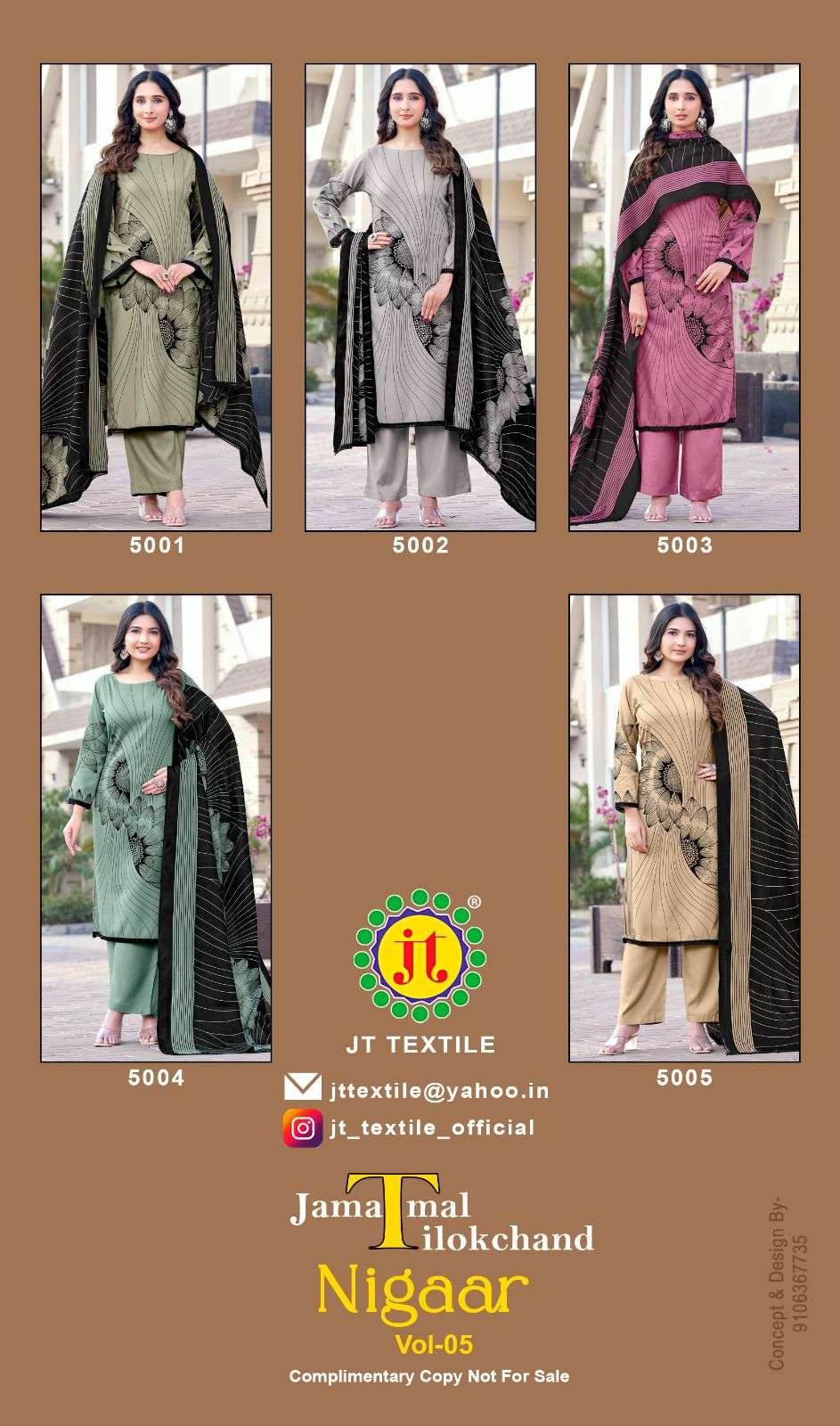 JT NIGAAR VOL 5 RAYON FANCY WORKS LADIES SALWAR SUIT