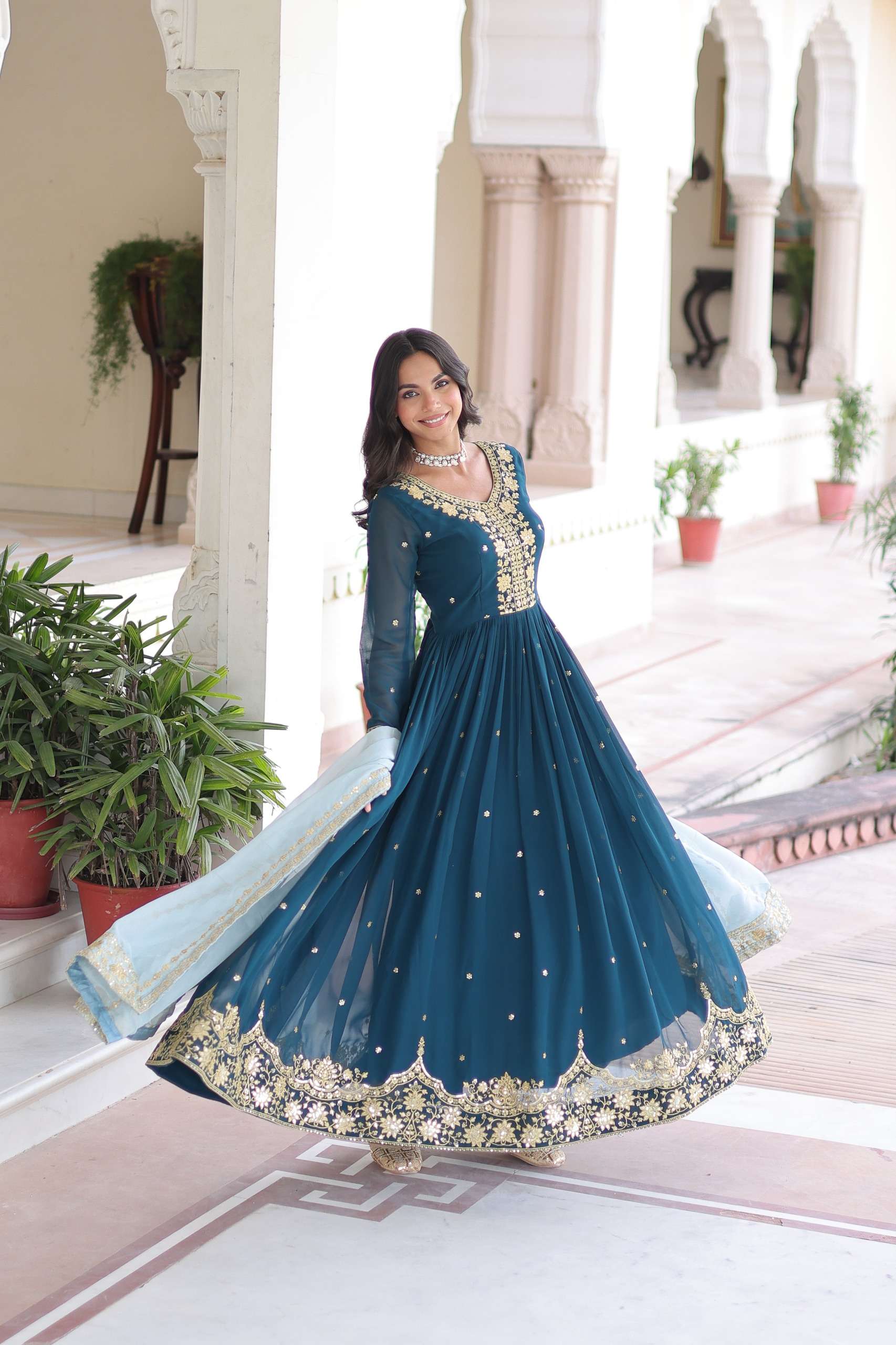KA 1217 GEORGETTE DESIGNER READY MADE GOWN WITH DUPATTA SET 