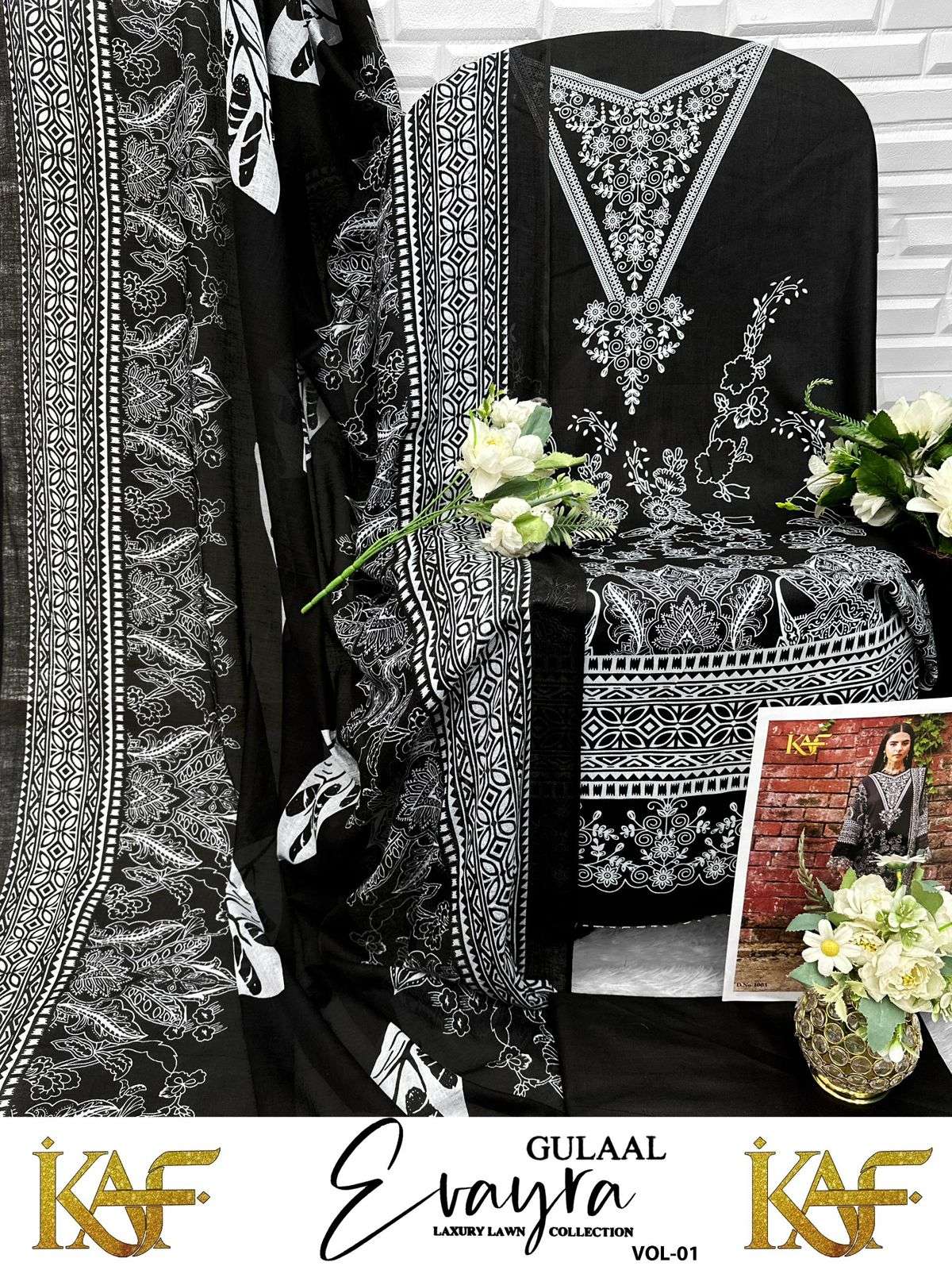 KAF FABRIC EVAYRA GULAAL LUXURY LAWN COLLECTION VOL 1 DIGITAL PRINT COTTON SALWAR SUIT