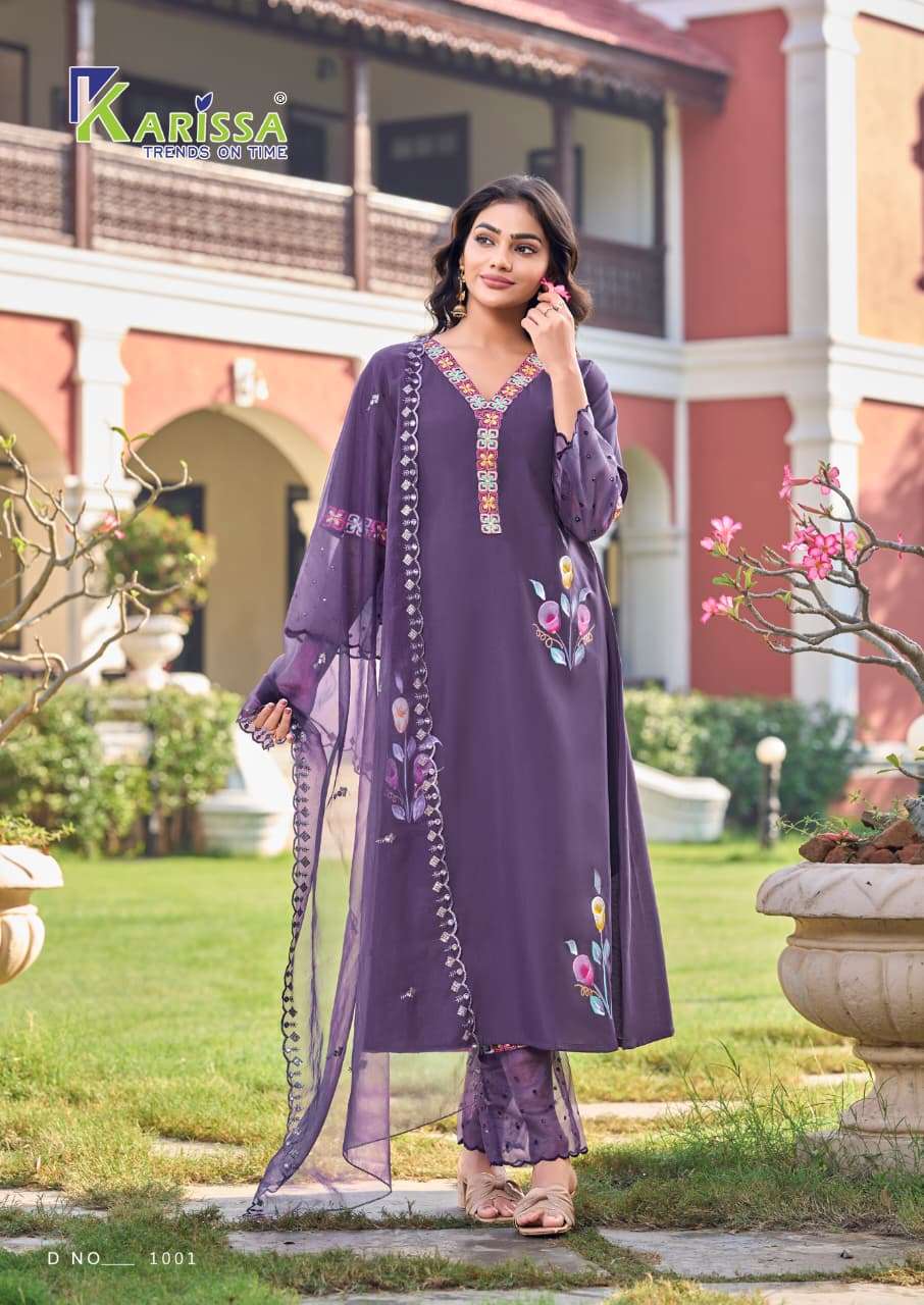 KARISSA ALISA VISCOSE DESIGNER WORK LADIES A-LINE TOP PANT WITH DUPATTA SET