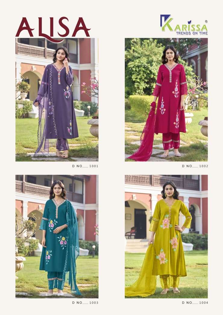 KARISSA ALISA VISCOSE DESIGNER WORK LADIES A-LINE TOP PANT WITH DUPATTA SET